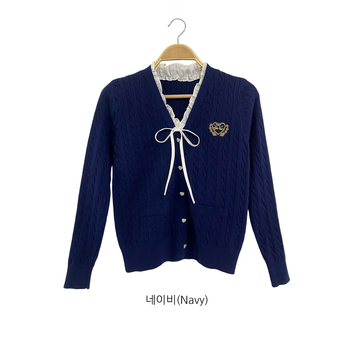 ニットコンビボタンVネックレイヤード風長袖刺繍カーディガン | 詳細画像20