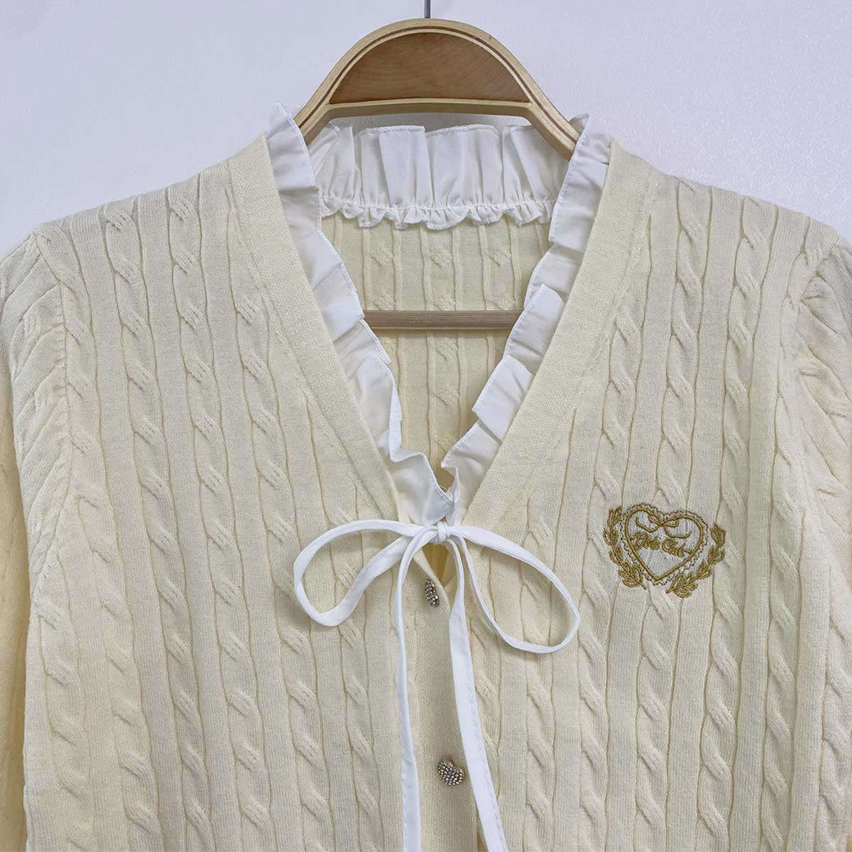 ニットコンビボタンVネックレイヤード風長袖刺繍カーディガン | 詳細画像23