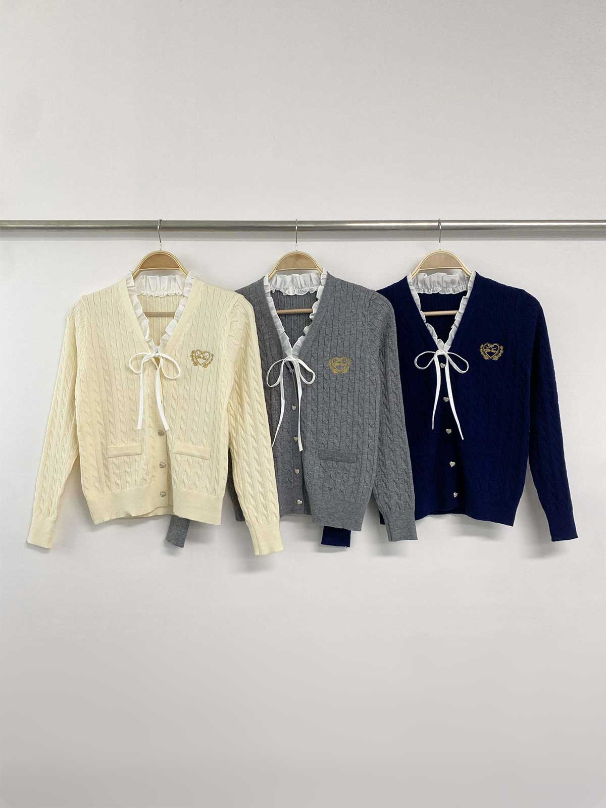 ニットコンビボタンVネックレイヤード風長袖刺繍カーディガン | 詳細画像26