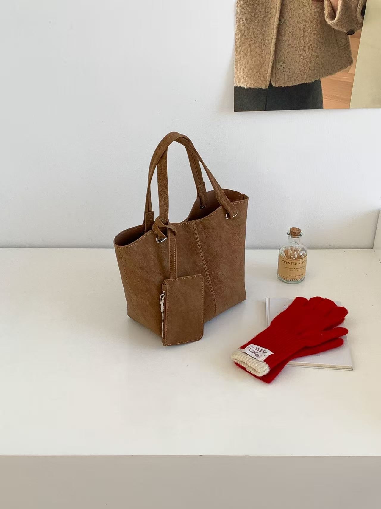 レザー調スエード調Dリングハンドバッグストラップ付ポーチ付 | 詳細画像10