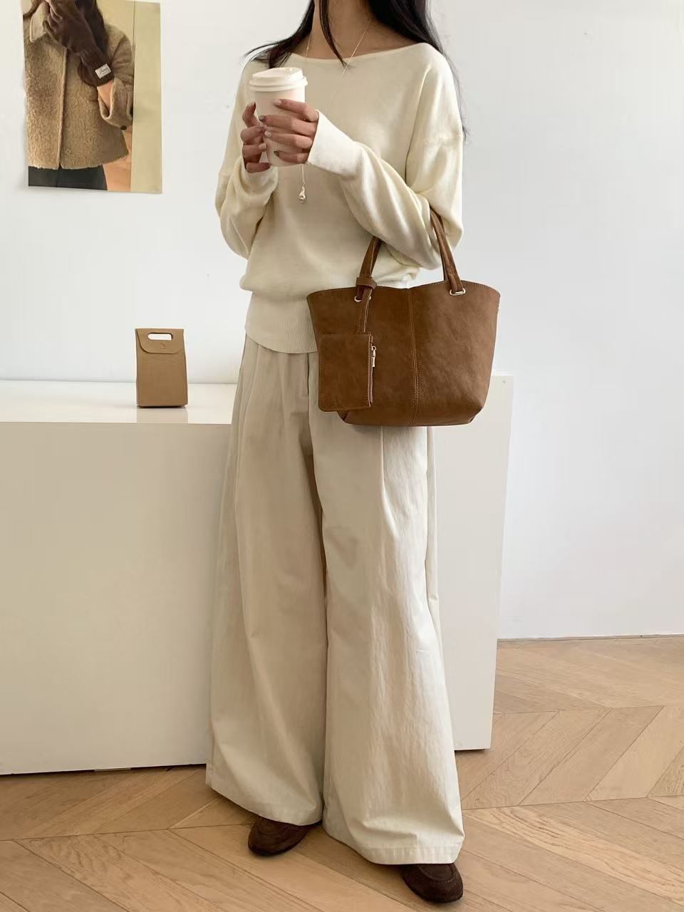 レザー調スエード調Dリングハンドバッグストラップ付ポーチ付 | 詳細画像2