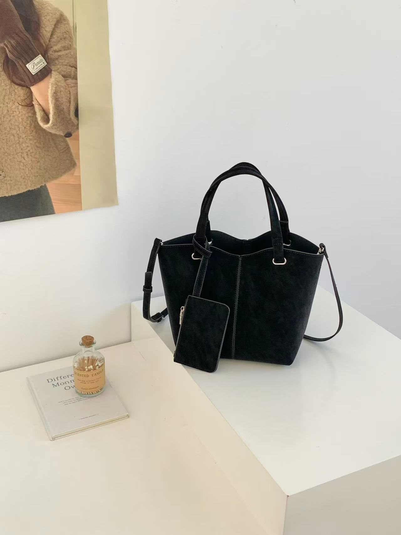 レザー調スエード調Dリングハンドバッグストラップ付ポーチ付 | 詳細画像12