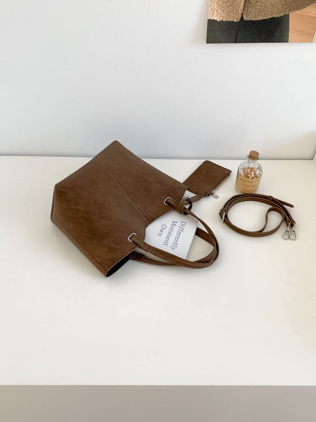 レザー調スエード調Dリングハンドバッグストラップ付ポーチ付 | 詳細画像15