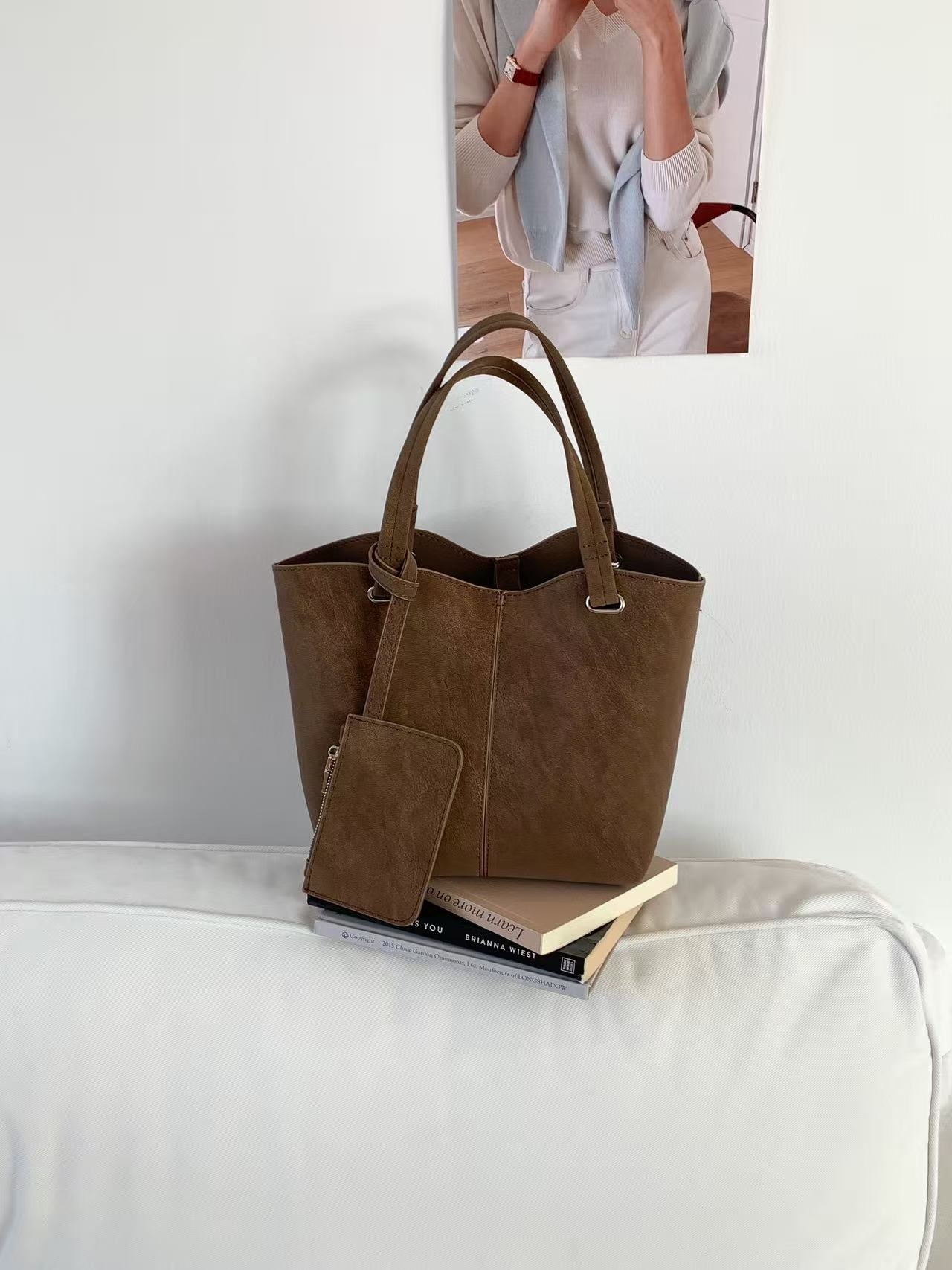 レザー調スエード調Dリングハンドバッグストラップ付ポーチ付 | 詳細画像11