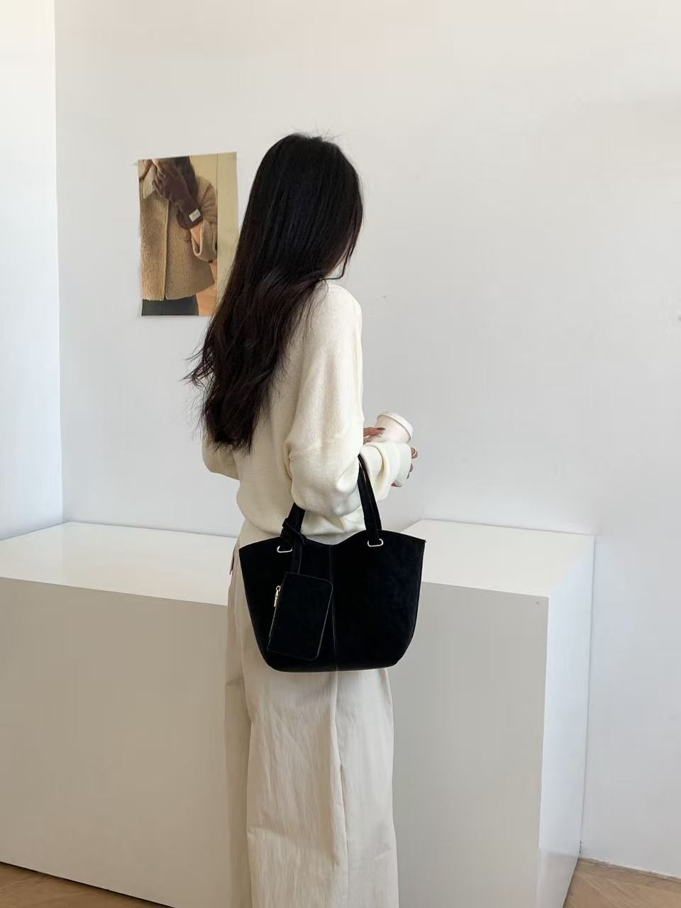 レザー調スエード調Dリングハンドバッグストラップ付ポーチ付 | 詳細画像7