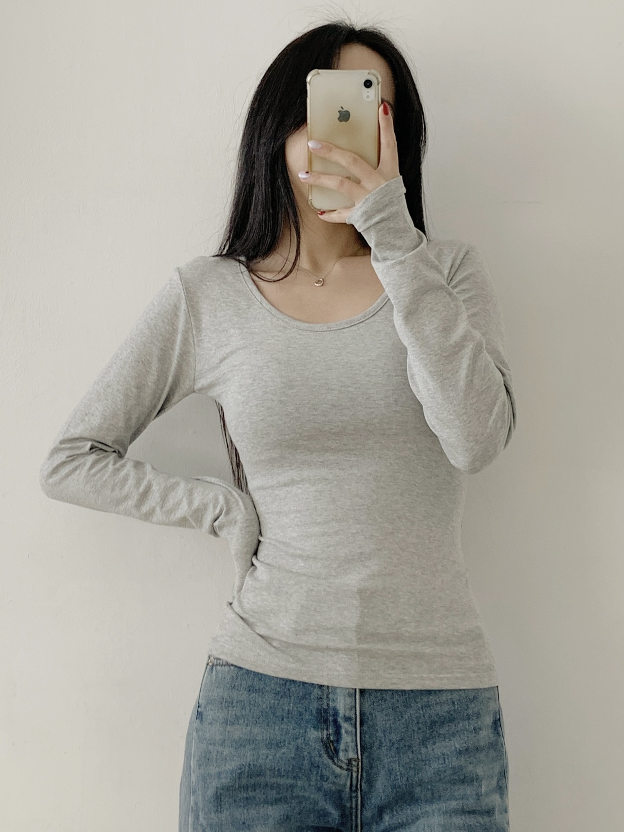 ラウンドネックスリム長袖無地Tシャツ | 詳細画像10