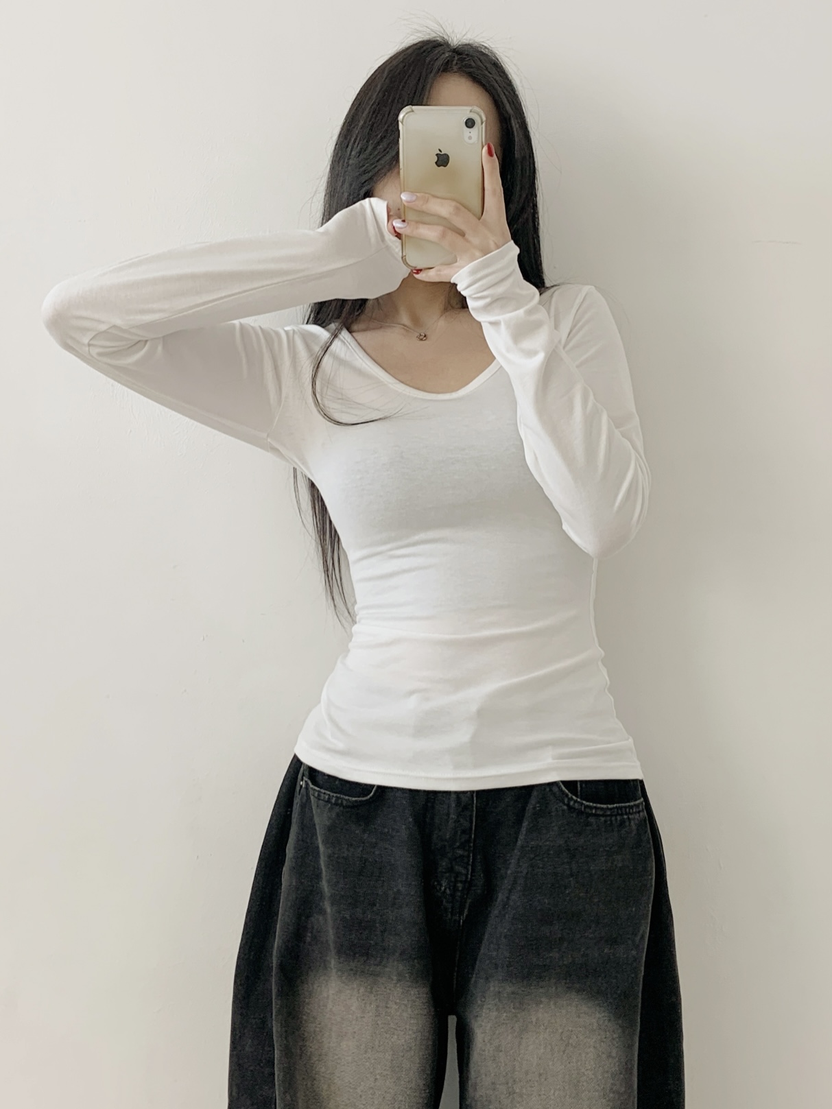 ラウンドネックスリム長袖無地Tシャツ | 詳細画像4