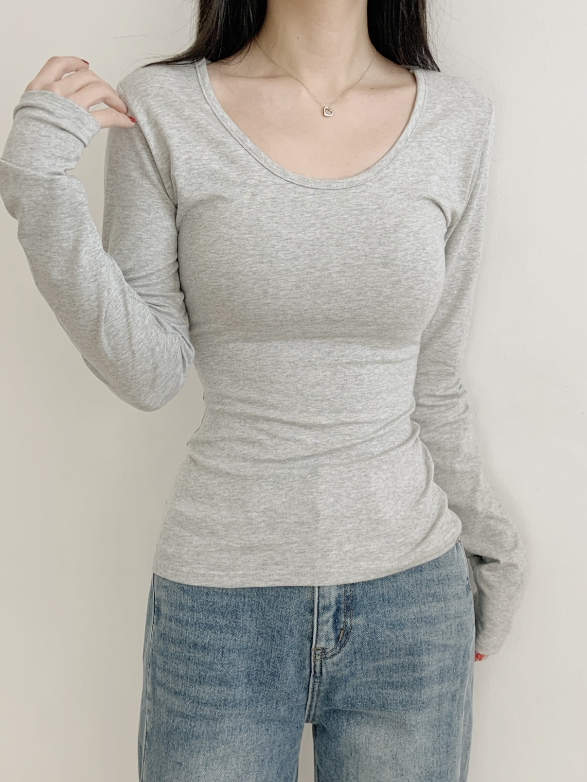 ラウンドネックスリム長袖無地Tシャツ | 詳細画像11