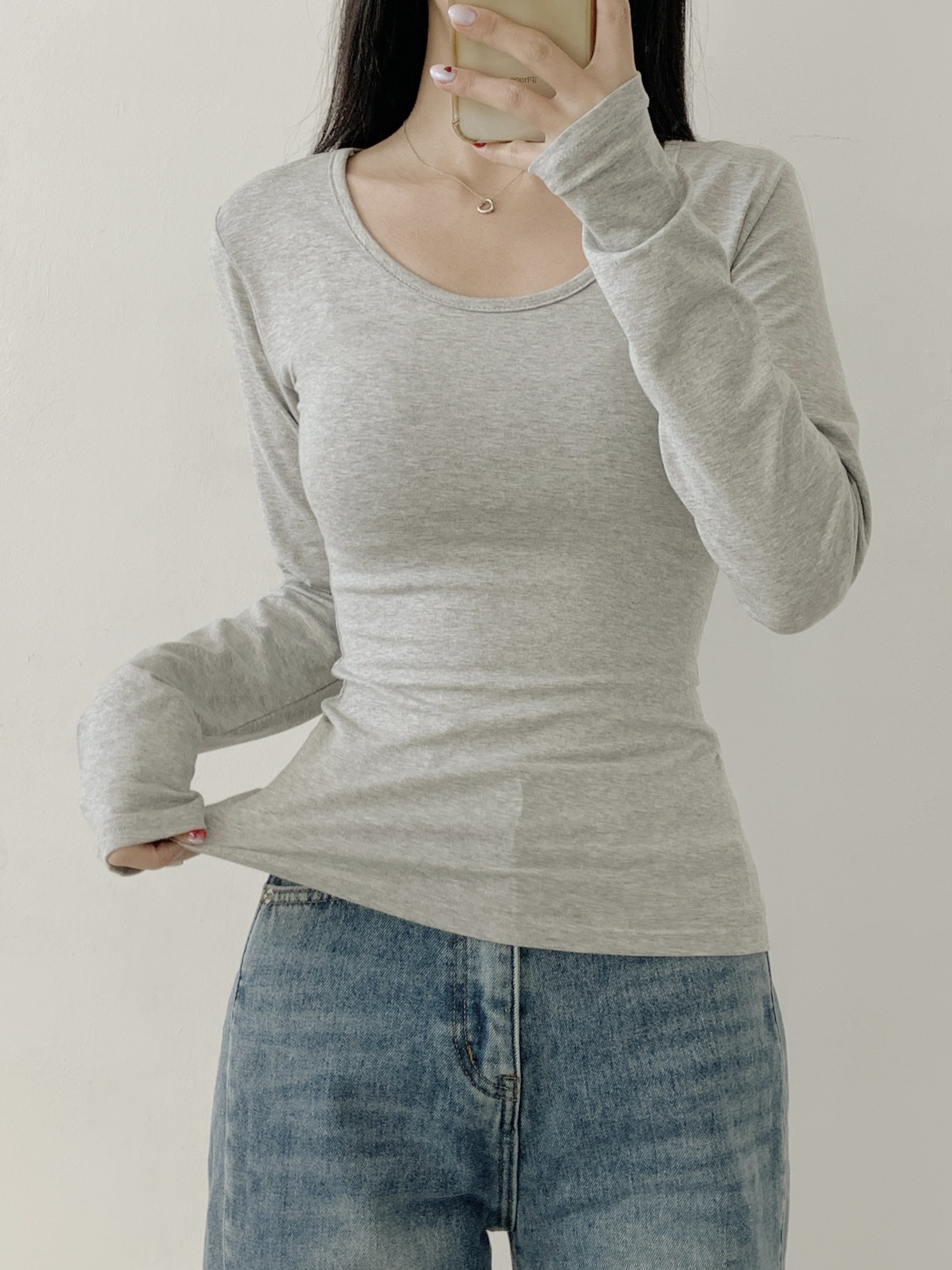 ラウンドネックスリム長袖無地Tシャツ | 詳細画像7