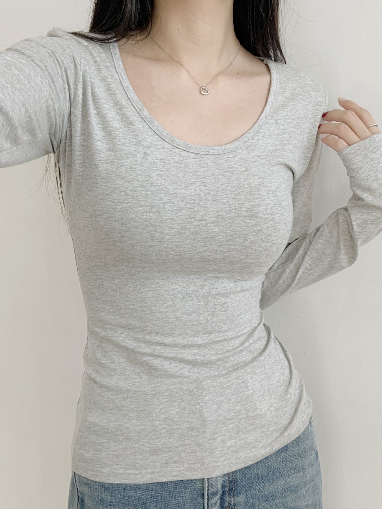 ラウンドネックスリム長袖無地Tシャツ | 詳細画像8