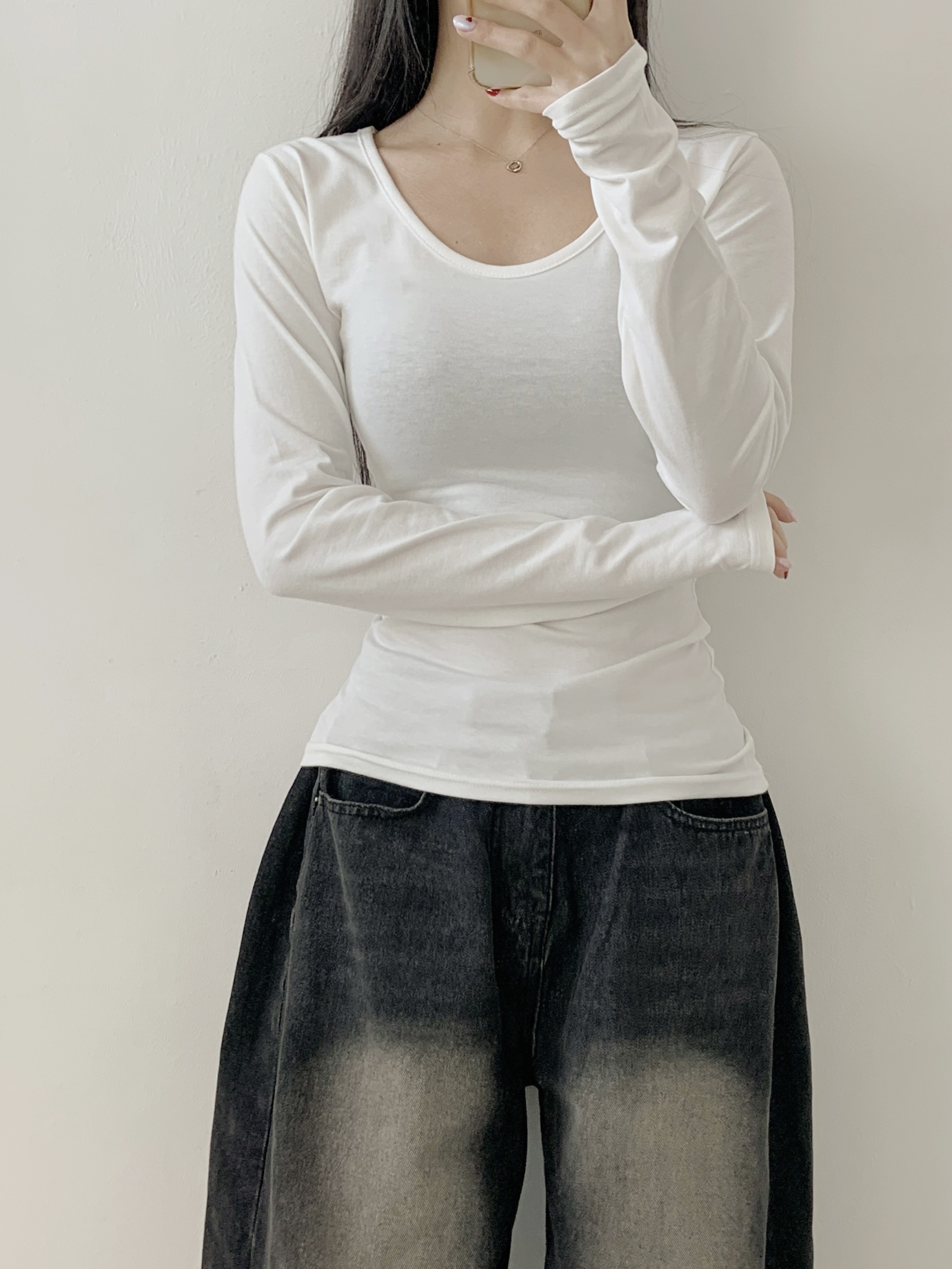 ラウンドネックスリム長袖無地Tシャツ | 詳細画像6