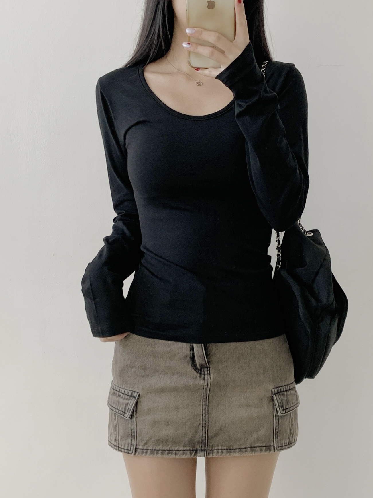 ラウンドネックスリム長袖無地Tシャツ | 詳細画像13