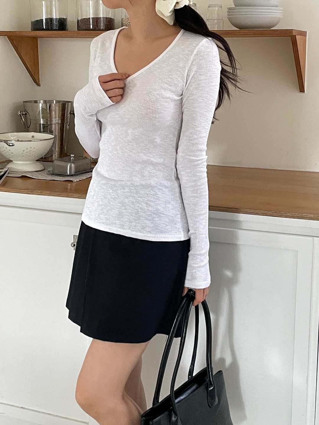 リブVネックスリム長袖Tシャツ | 詳細画像8