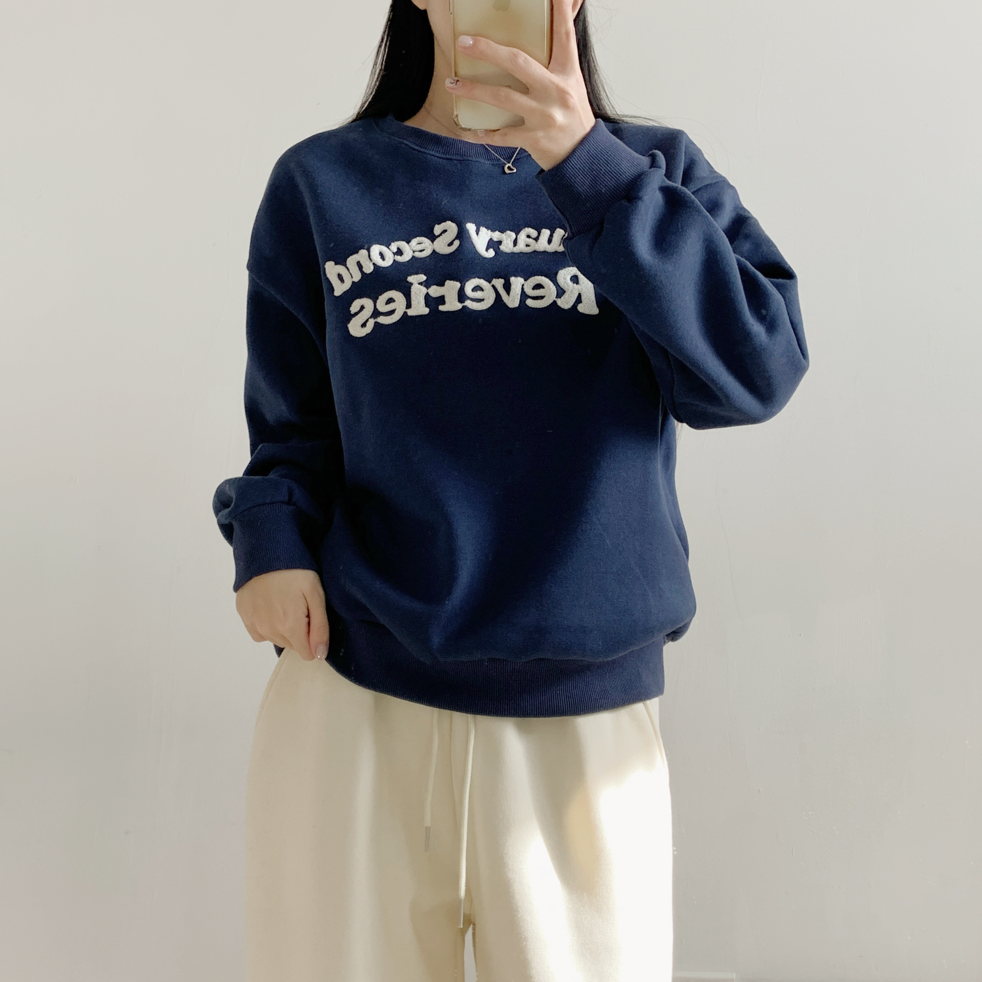 裏起毛ラウンドネックオーバーサイズ長袖刺繍スウェット | 詳細画像7