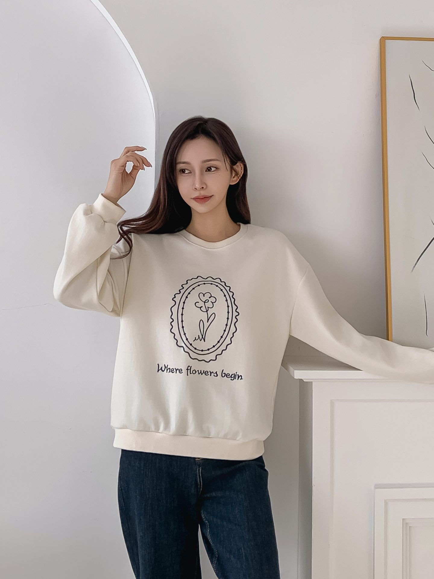 ラウンドネックオーバーサイズ長袖刺繍スウェット | 詳細画像11