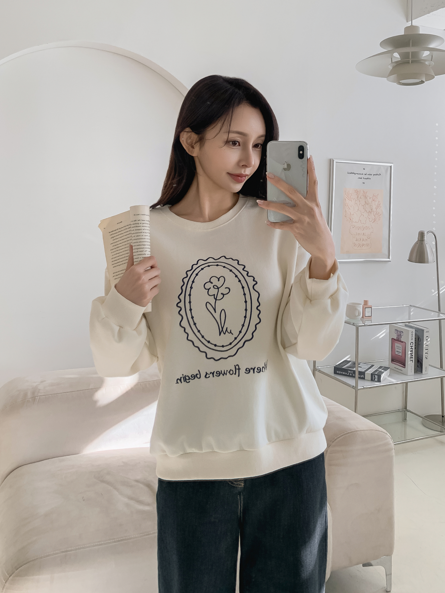 ラウンドネックオーバーサイズ長袖刺繍スウェット | 詳細画像10