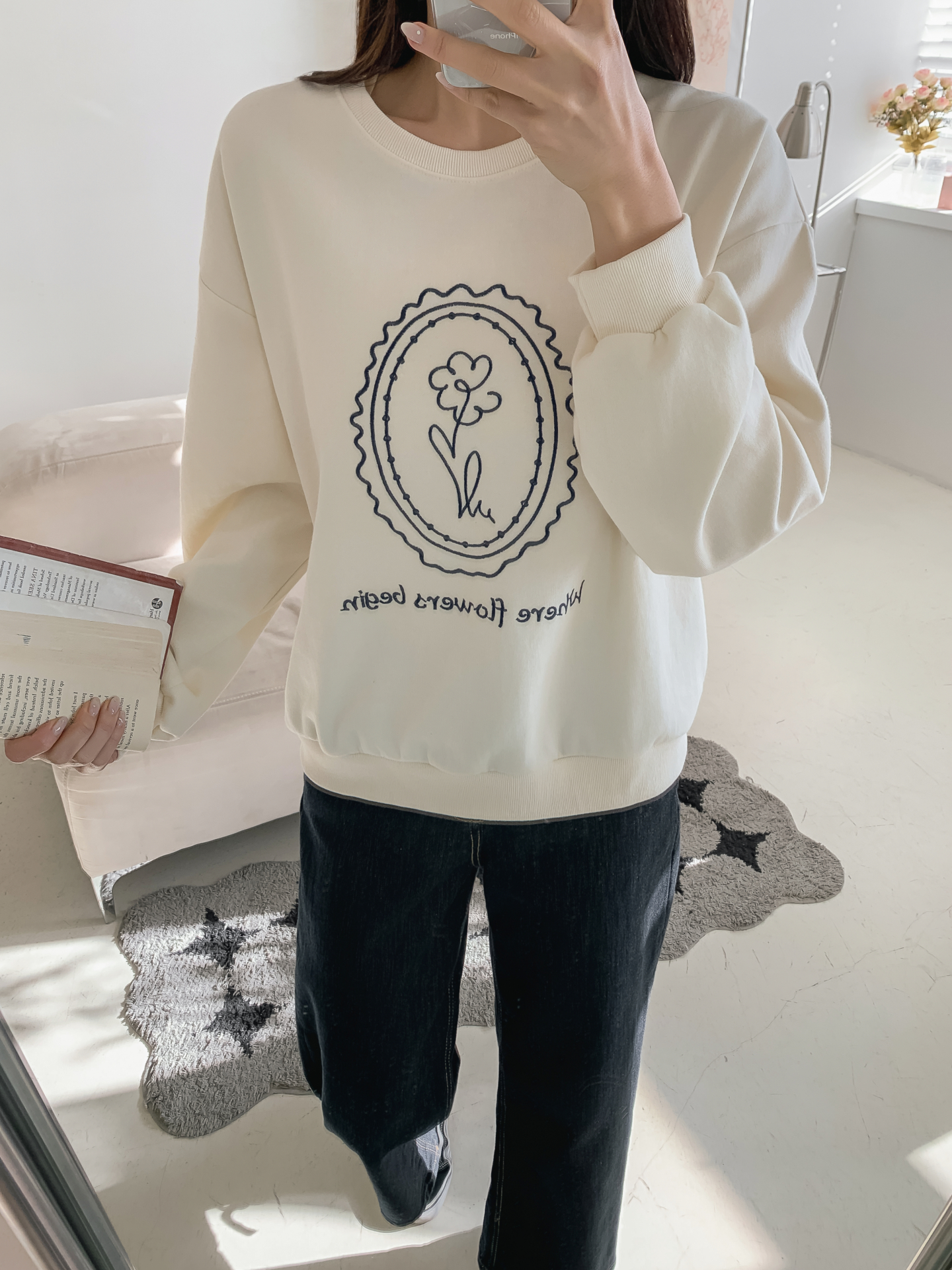 ラウンドネックオーバーサイズ長袖刺繍スウェット | 詳細画像12