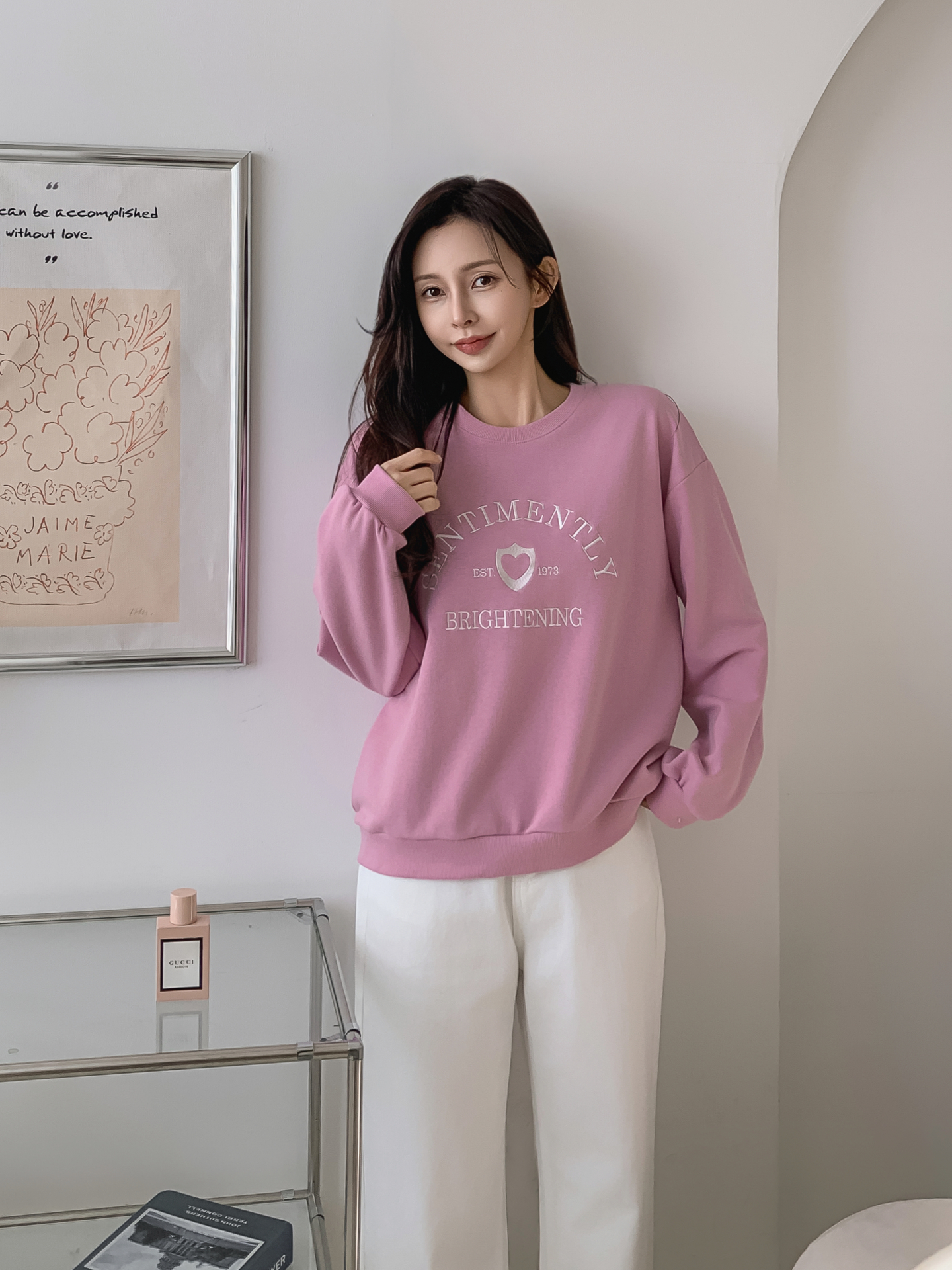 ラウンドネックオーバーサイズ長袖刺繍スウェット | 詳細画像2