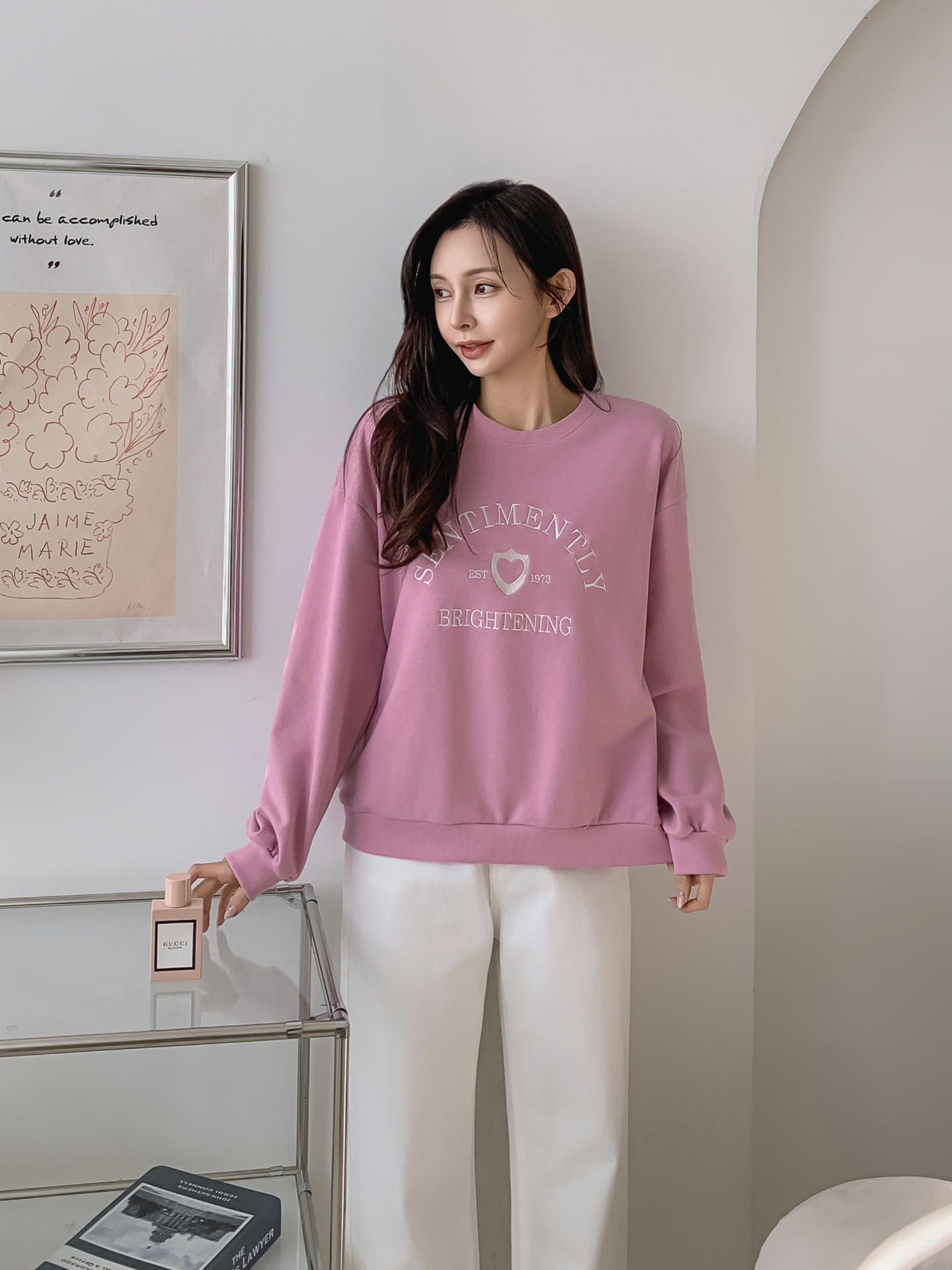 ラウンドネックオーバーサイズ長袖刺繍スウェット | 詳細画像3