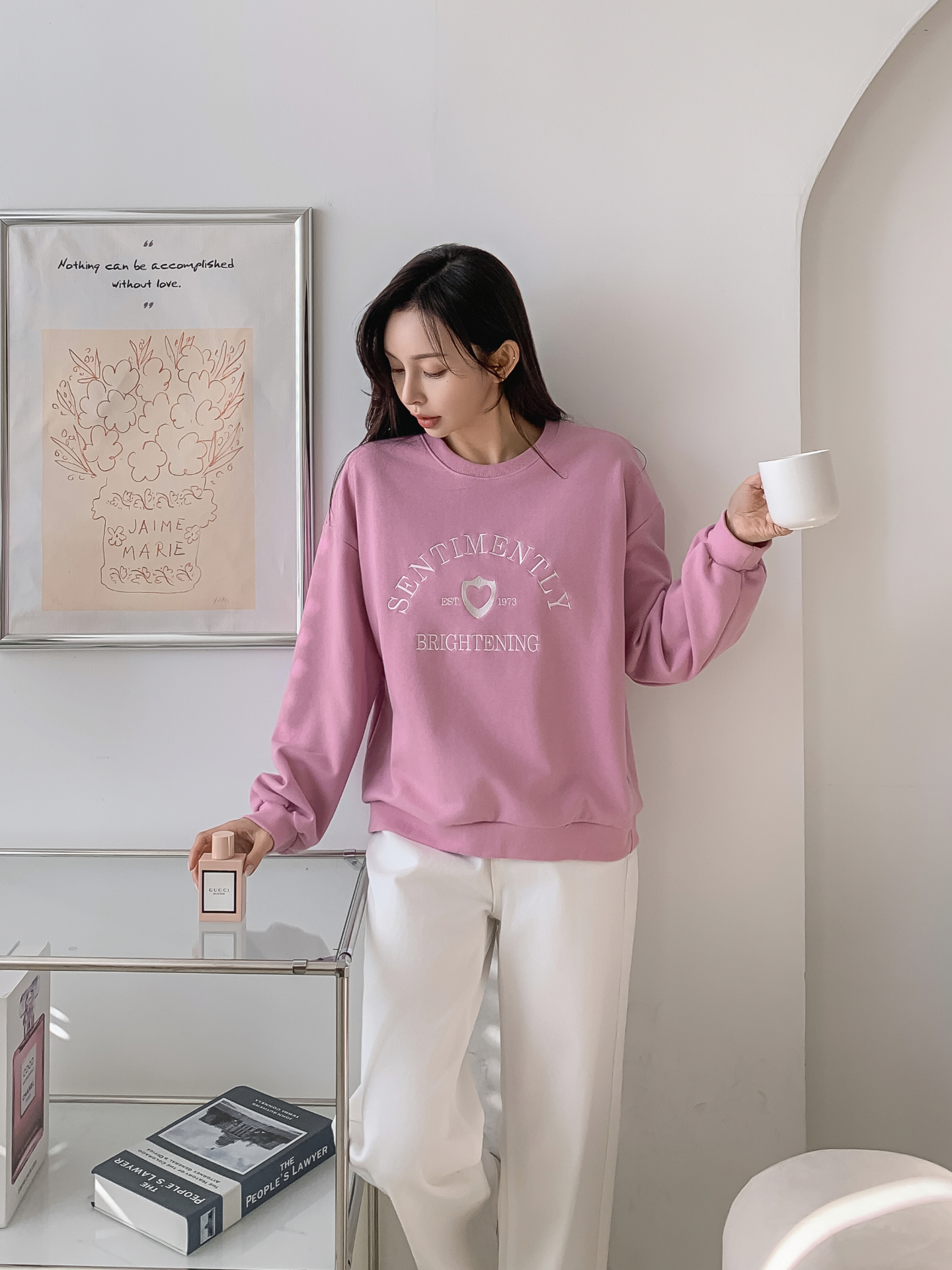 ラウンドネックオーバーサイズ長袖刺繍スウェット | 詳細画像4