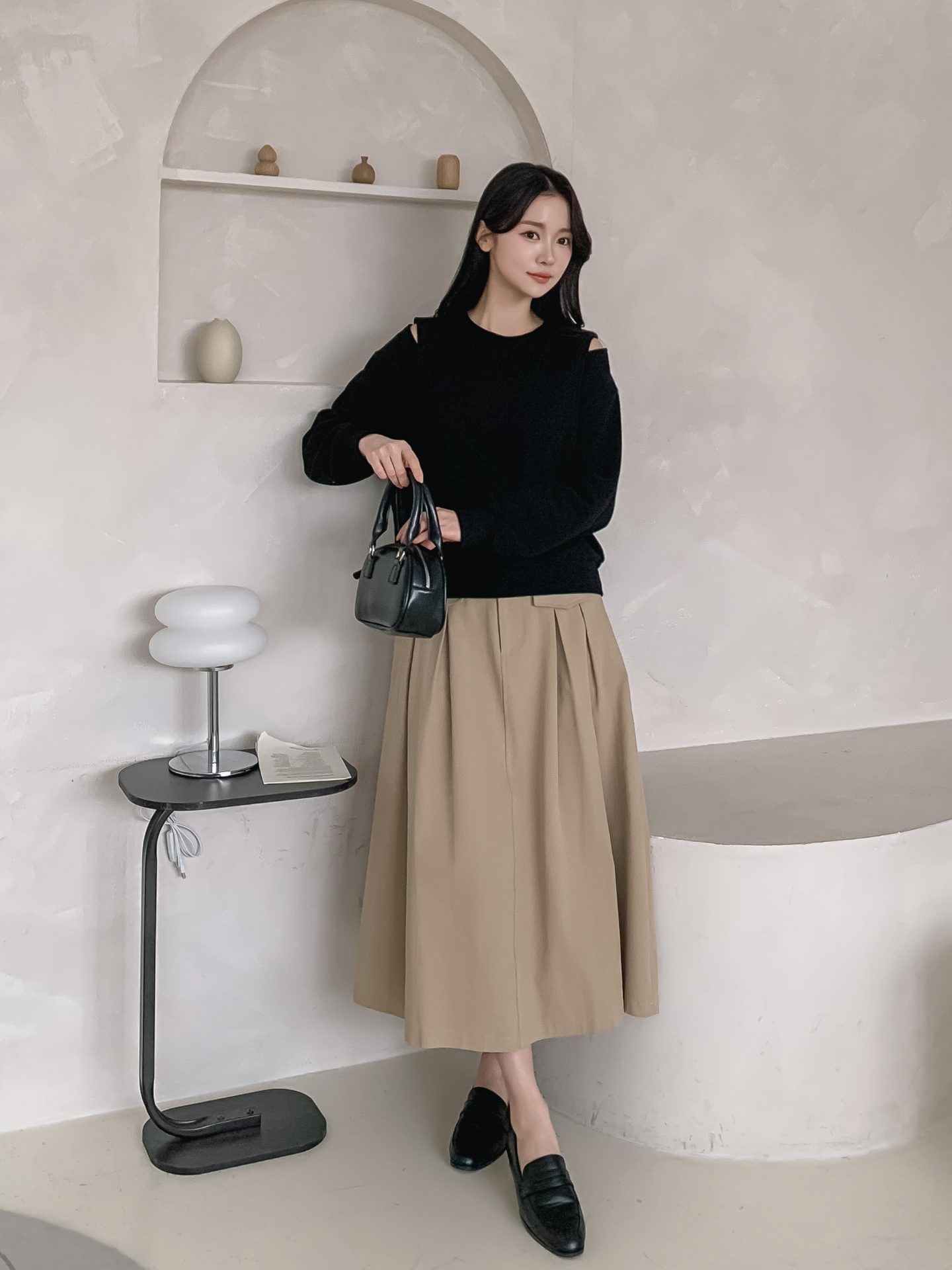 ラウンドネックオーバーサイズルーズオープンショルダー長袖無地スウェット | 詳細画像7