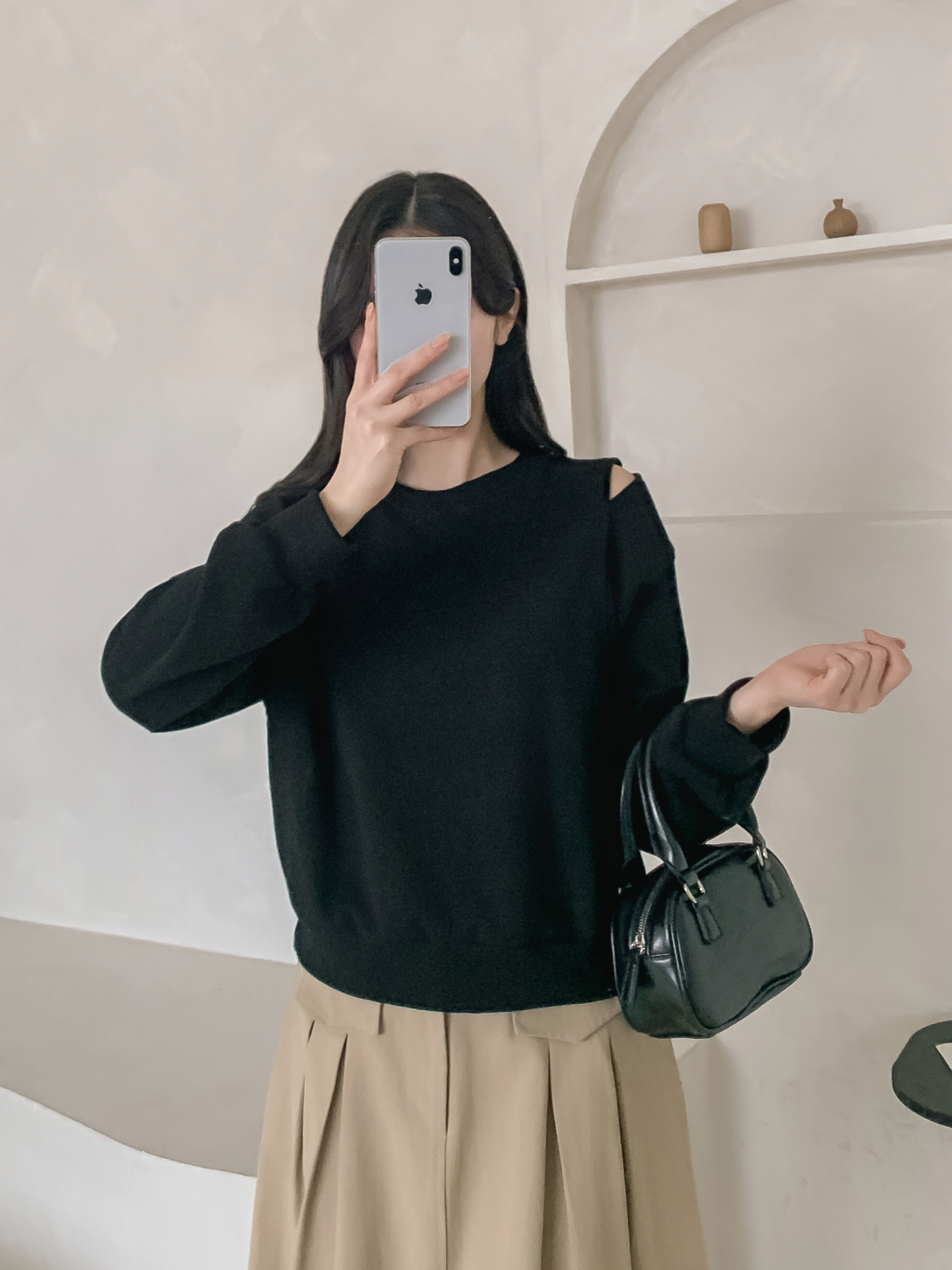 ラウンドネックオーバーサイズルーズオープンショルダー長袖無地スウェット | 詳細画像14