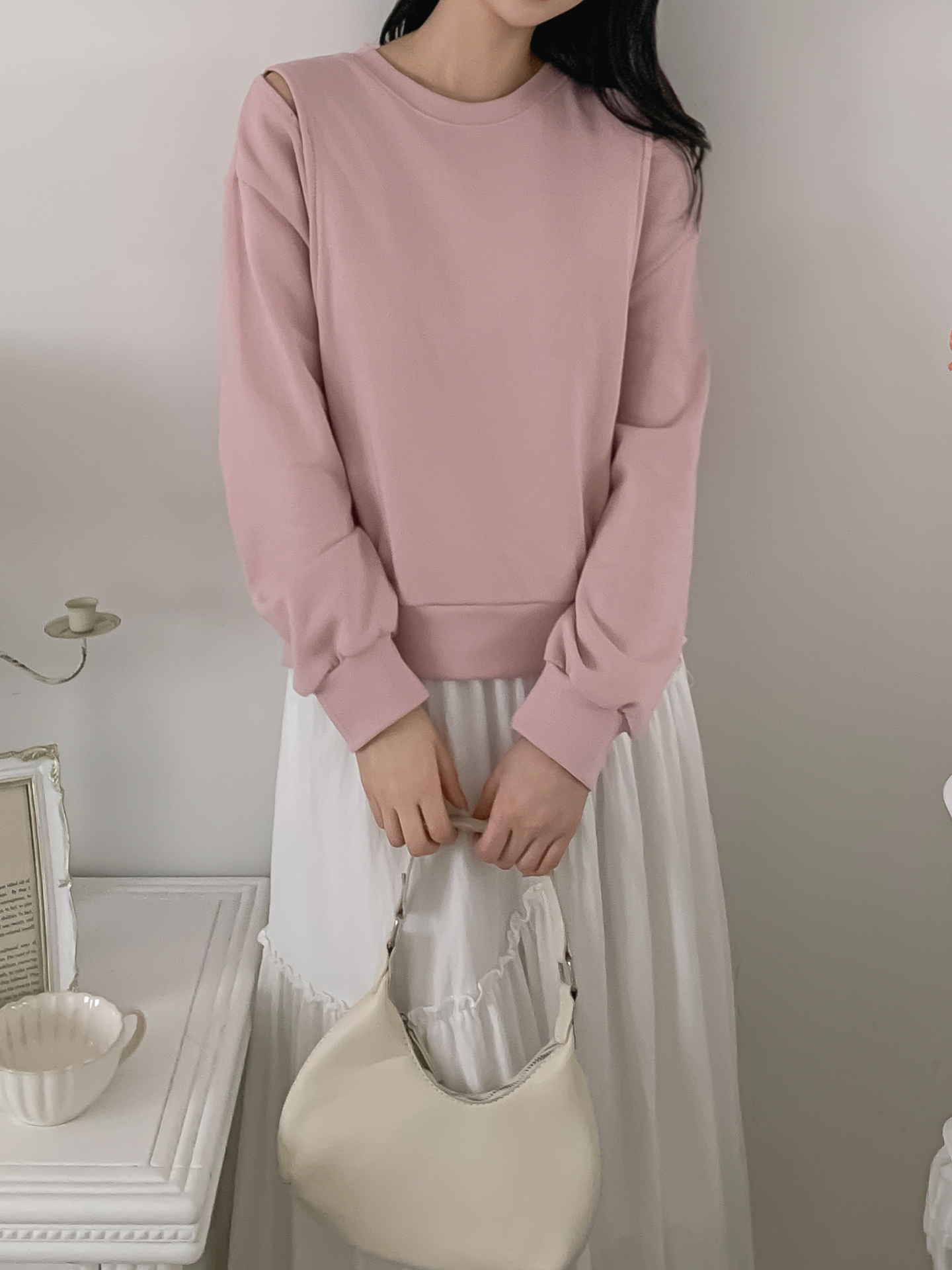 ラウンドネックオーバーサイズルーズオープンショルダー長袖無地スウェット | 詳細画像20