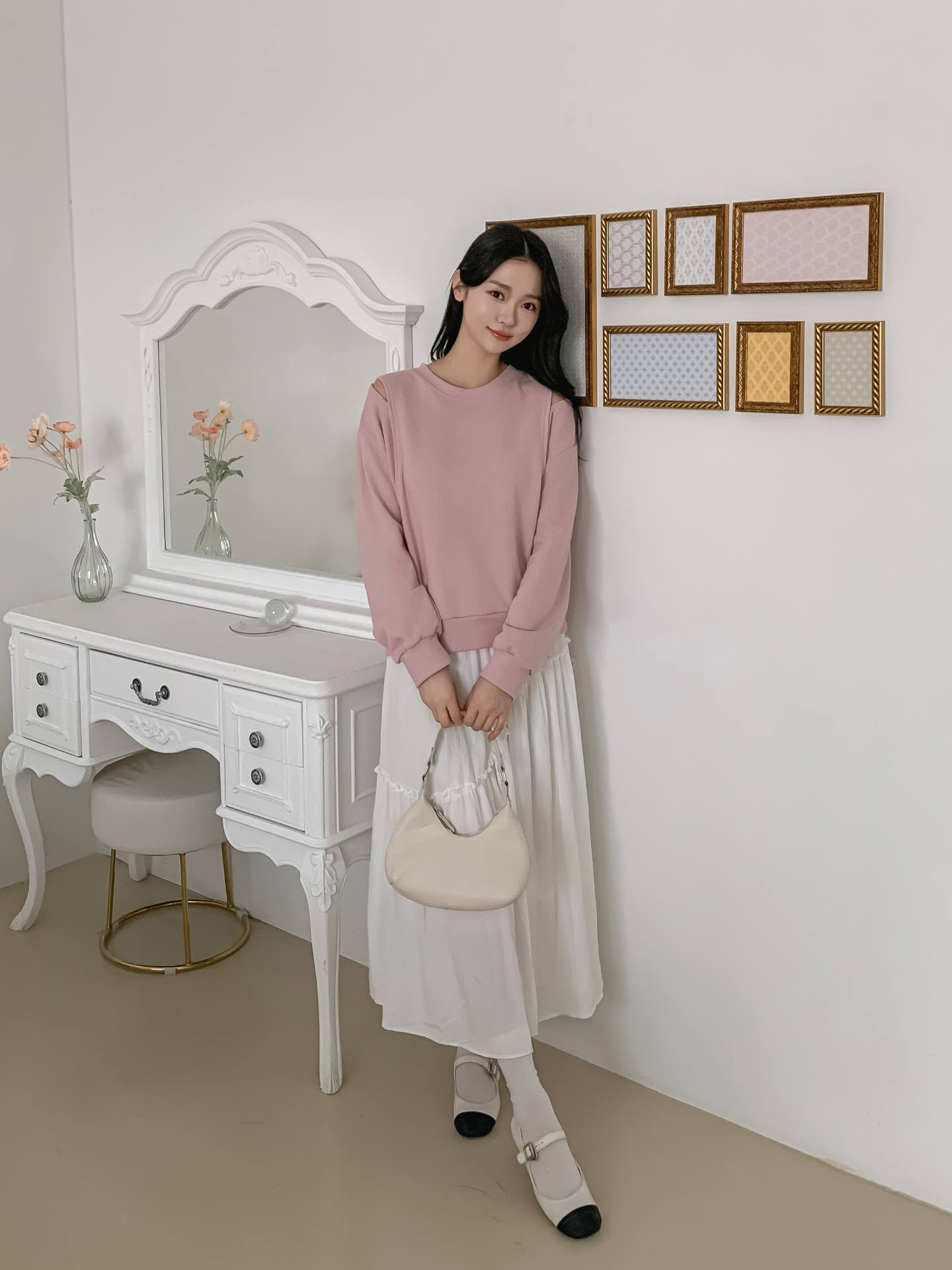 ラウンドネックオーバーサイズルーズオープンショルダー長袖無地スウェット | 詳細画像22