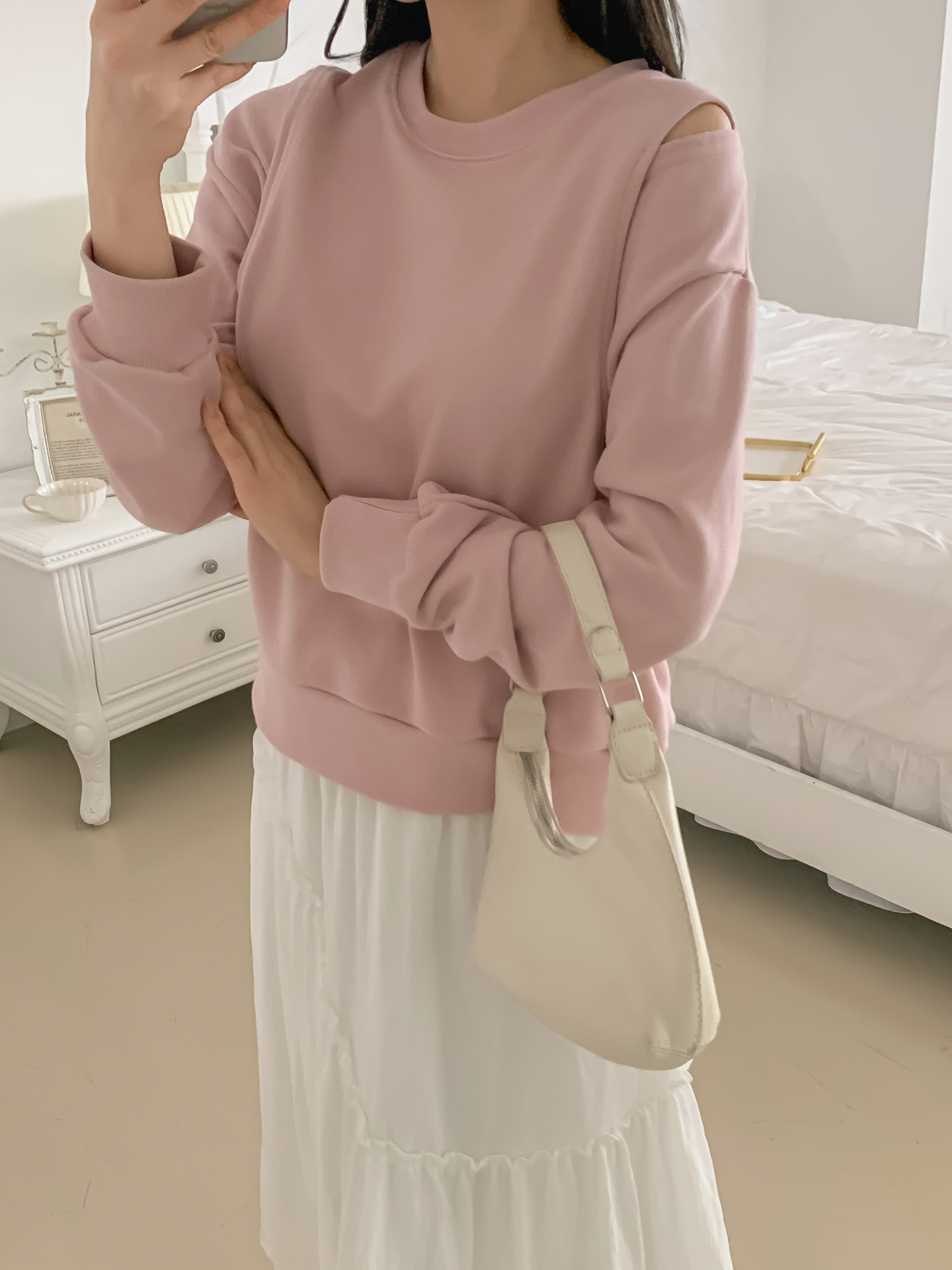 ラウンドネックオーバーサイズルーズオープンショルダー長袖無地スウェット | 詳細画像26