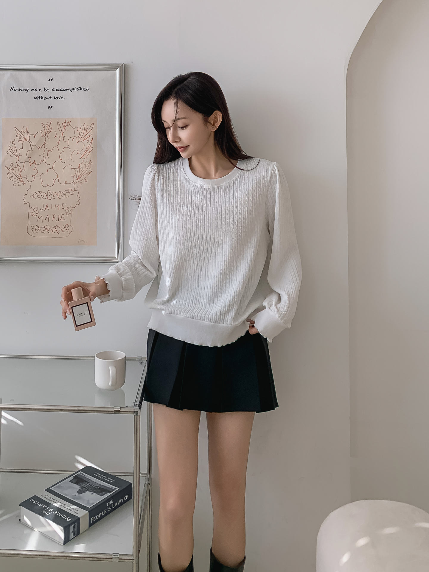 ラウンドネックメロウパフスリーブルーズ長袖Tシャツ | 詳細画像4