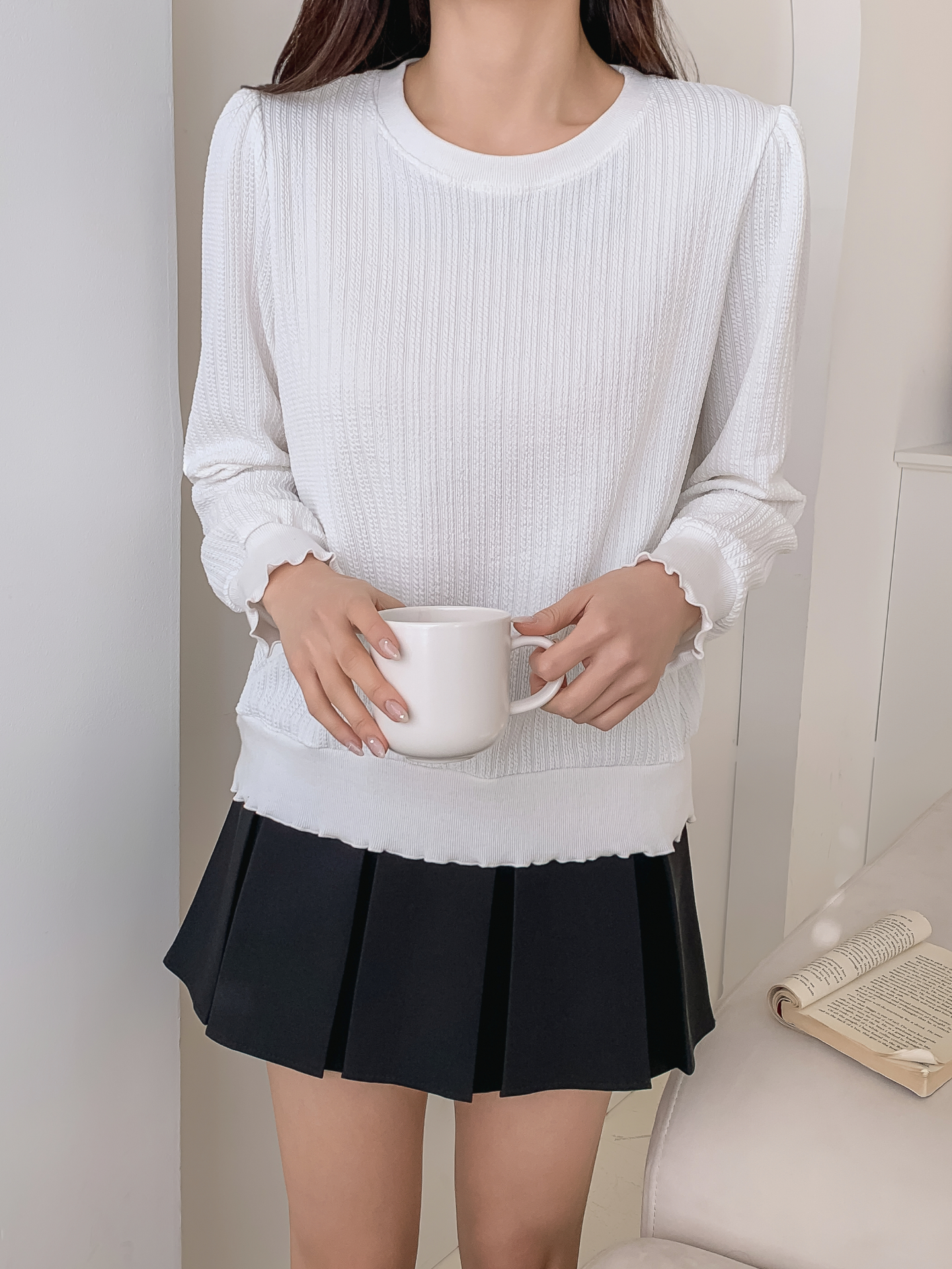 ラウンドネックメロウパフスリーブルーズ長袖Tシャツ | 詳細画像9