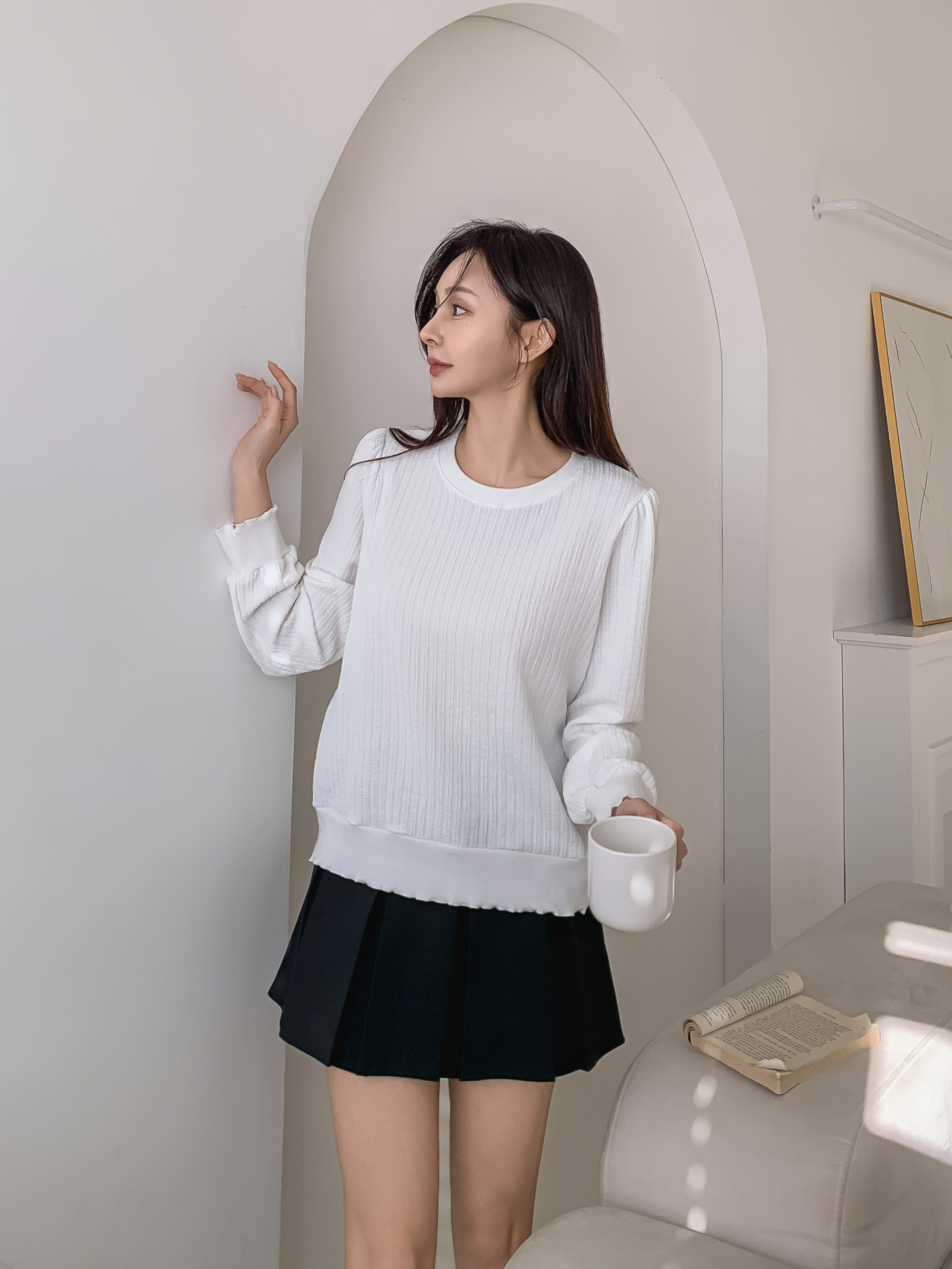 ラウンドネックメロウパフスリーブルーズ長袖Tシャツ | 詳細画像11