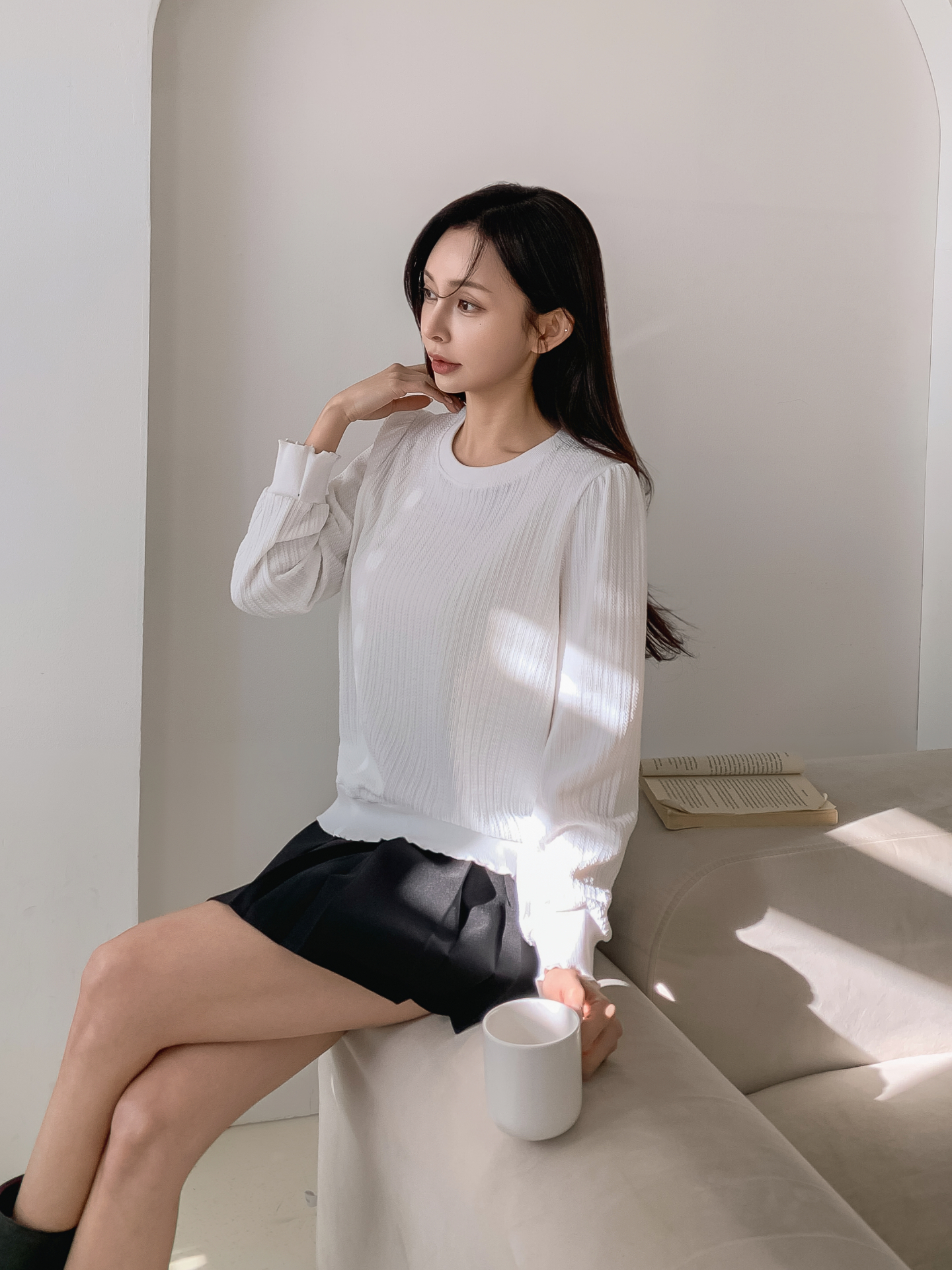 ラウンドネックメロウパフスリーブルーズ長袖Tシャツ | 詳細画像12