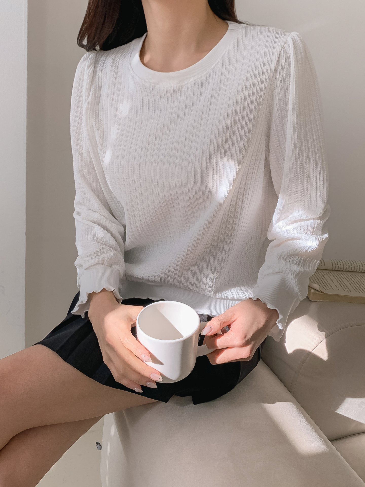 ラウンドネックメロウパフスリーブルーズ長袖Tシャツ | 詳細画像13