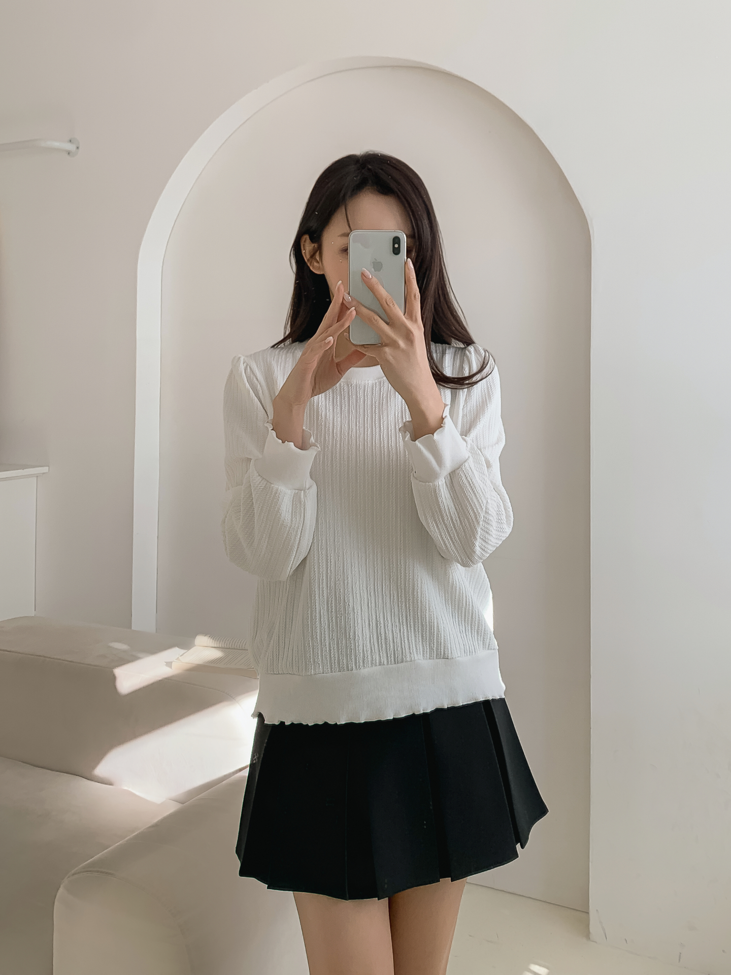 ラウンドネックメロウパフスリーブルーズ長袖Tシャツ | 詳細画像2