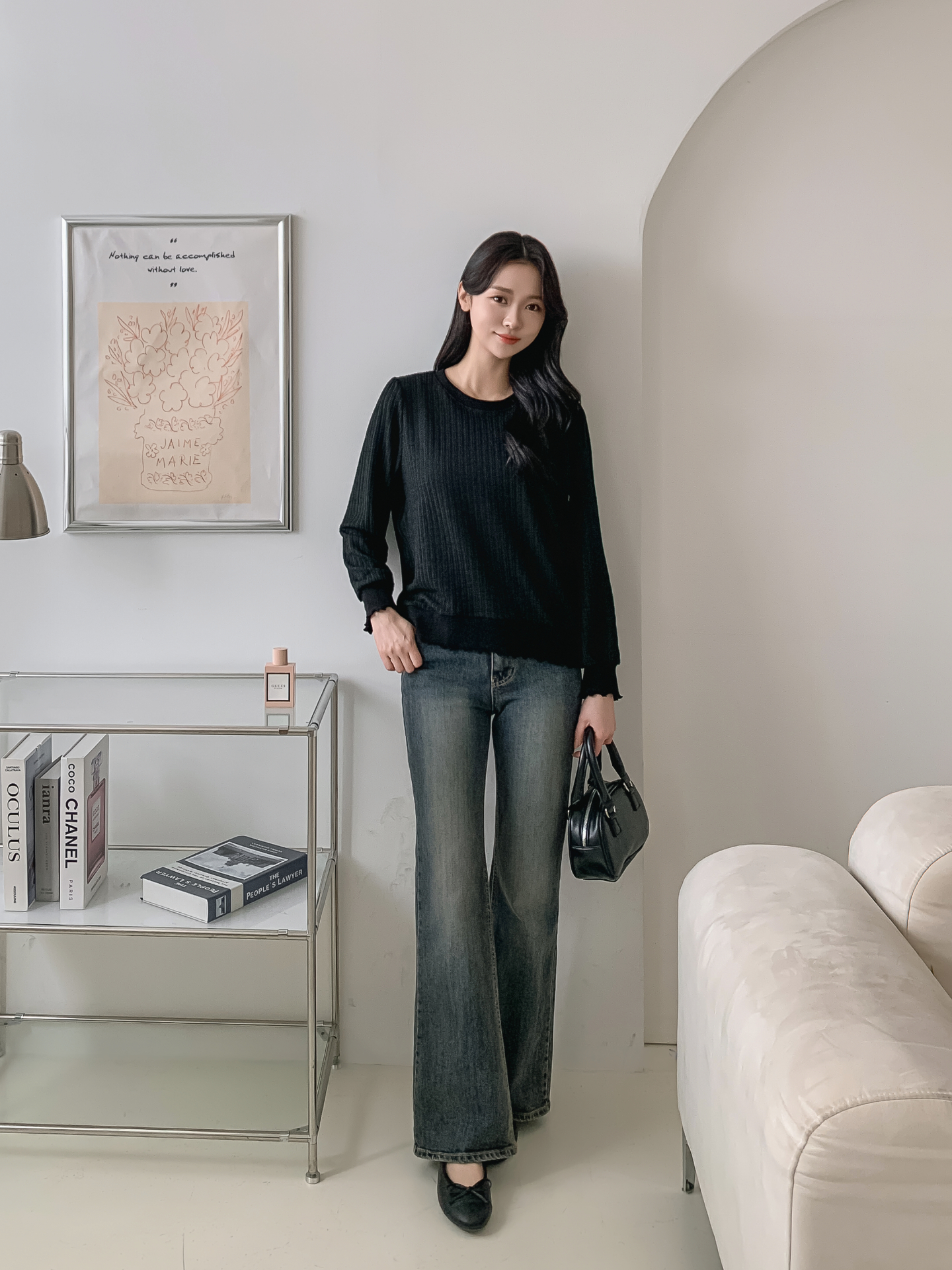 ラウンドネックメロウパフスリーブルーズ長袖Tシャツ | 詳細画像15