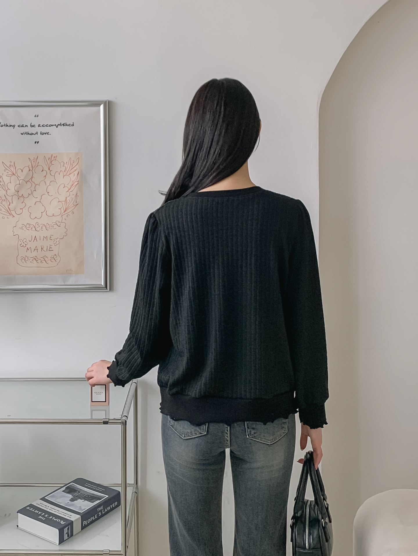 ラウンドネックメロウパフスリーブルーズ長袖Tシャツ | 詳細画像18