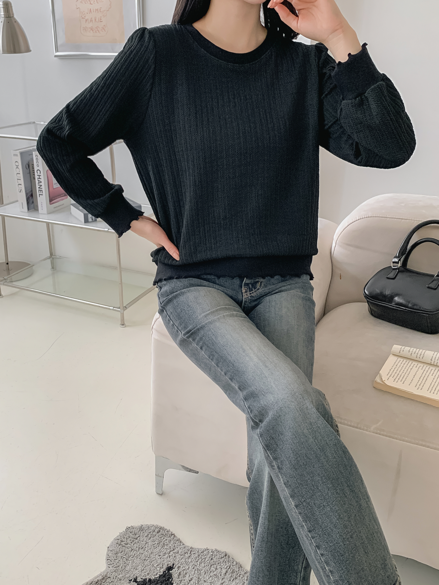 ラウンドネックメロウパフスリーブルーズ長袖Tシャツ | 詳細画像19