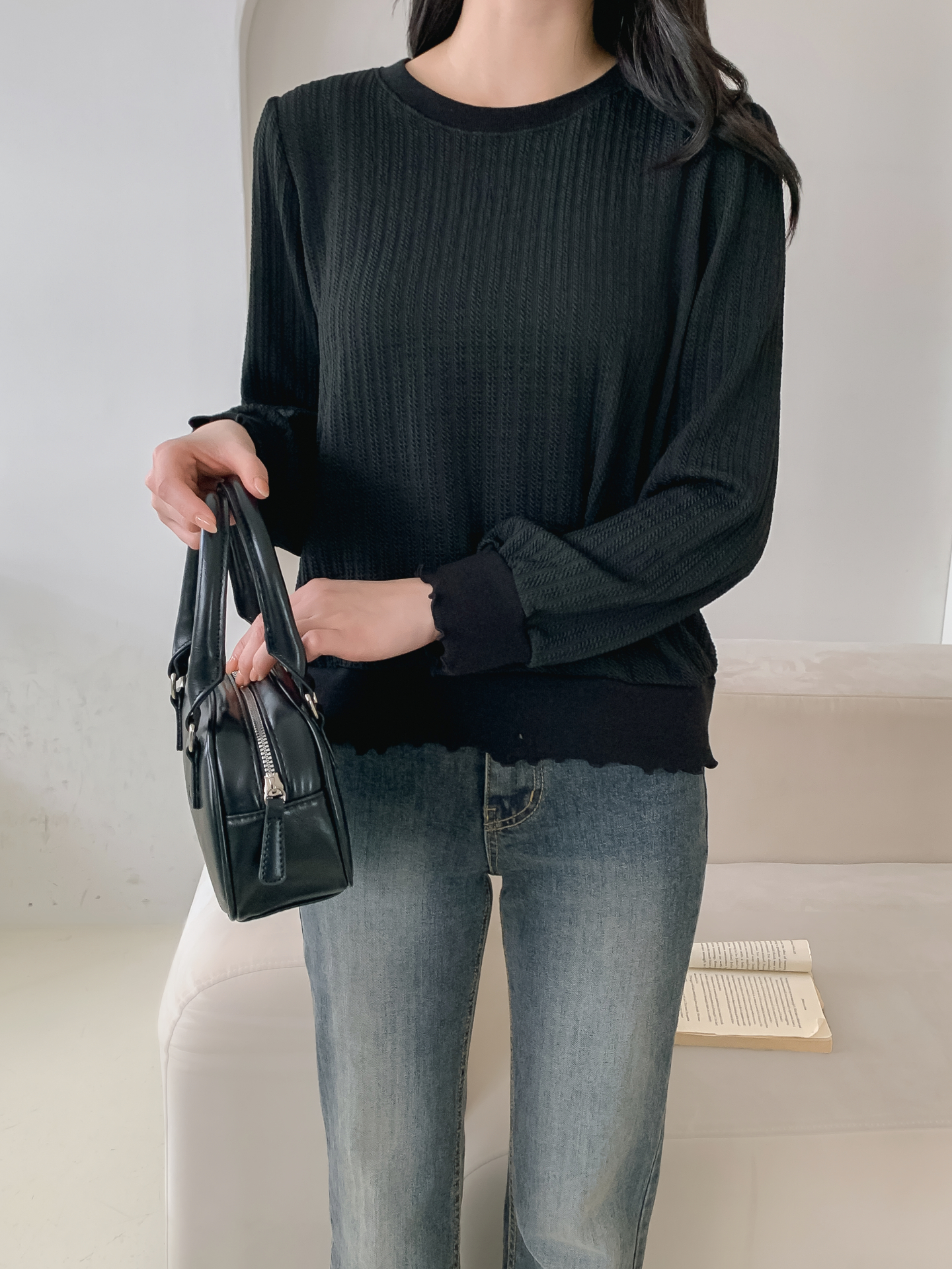 ラウンドネックメロウパフスリーブルーズ長袖Tシャツ | 詳細画像23