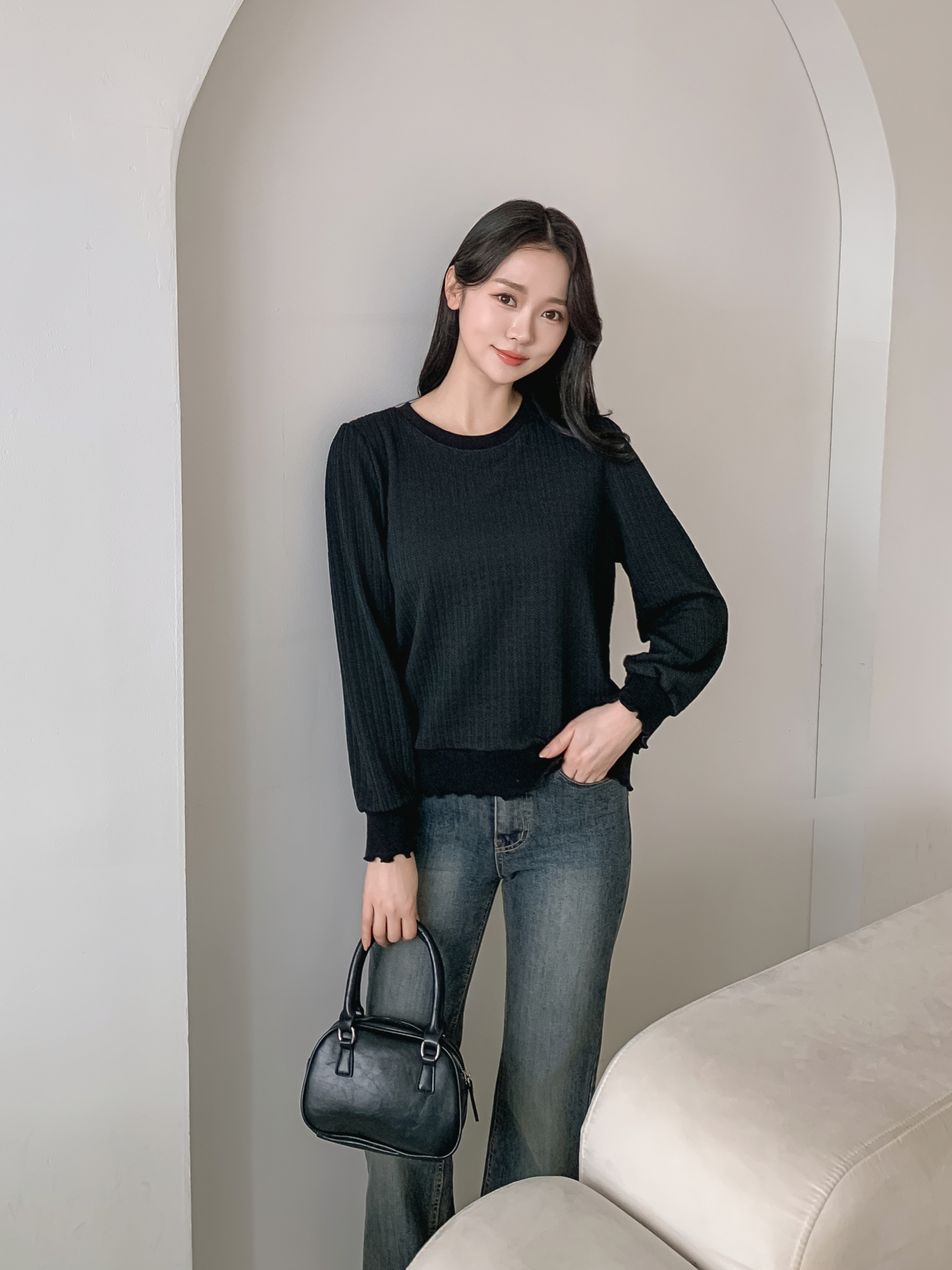 ラウンドネックメロウパフスリーブルーズ長袖Tシャツ | 詳細画像14