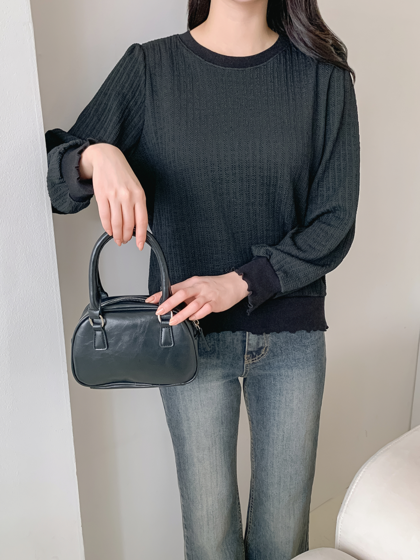 ラウンドネックメロウパフスリーブルーズ長袖Tシャツ | 詳細画像25