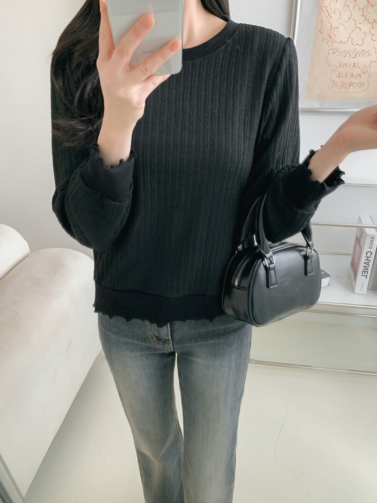 ラウンドネックメロウパフスリーブルーズ長袖Tシャツ | 詳細画像27