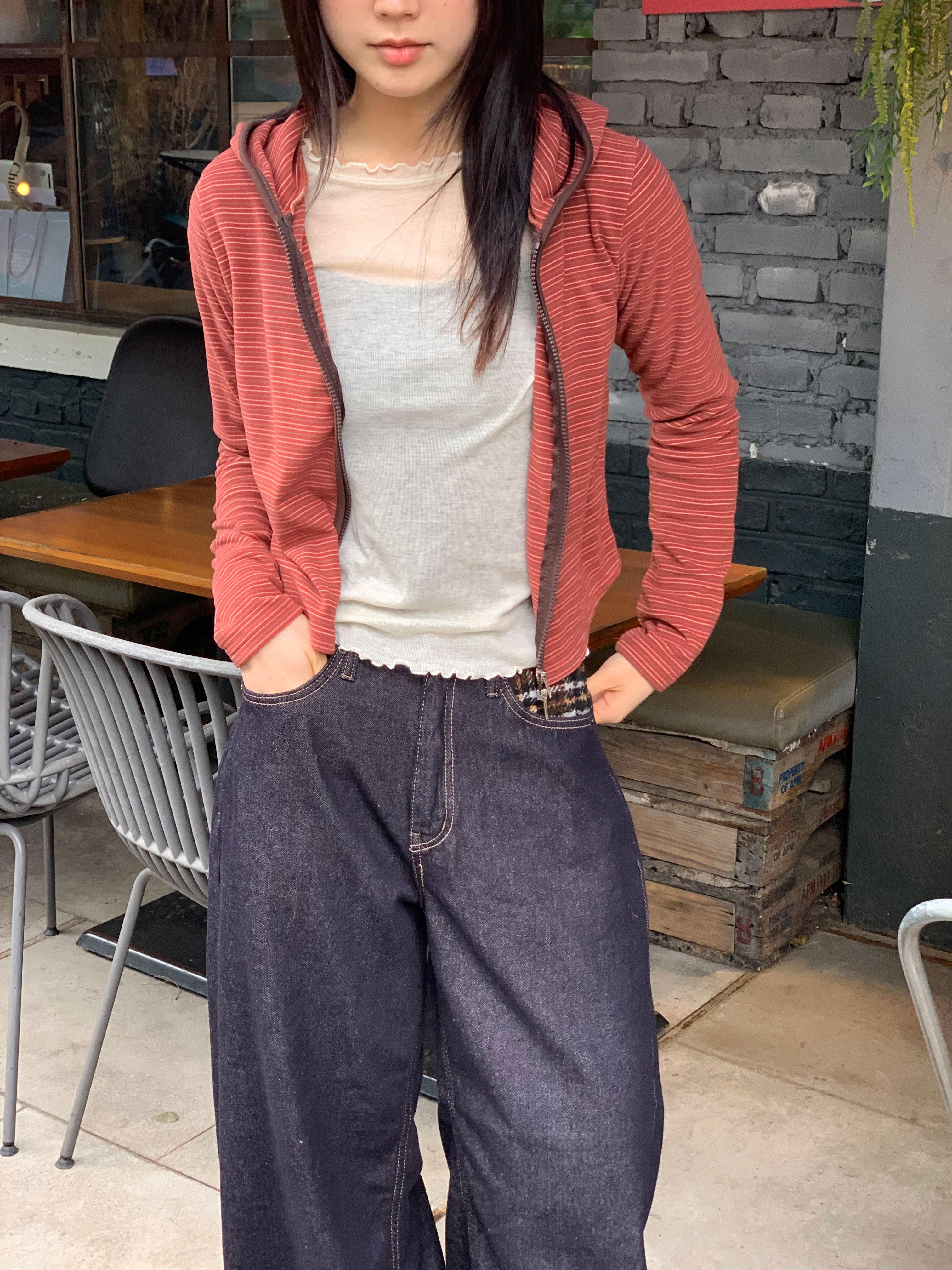く*様 LEVI’S archive ボーダー ダブルジップパーカー フードダブルジップスリム長袖ボーダージップパーカー | レディース
