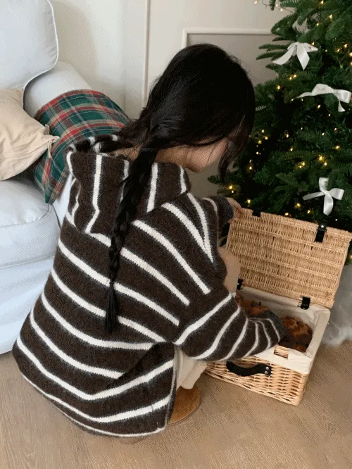 ニット配色フードルーズ長袖ボーダーニット | banincci | 詳細画像1