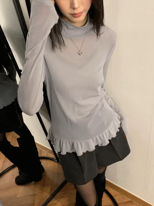 シースルーフリル長袖スリムTシャツ | banincci | 詳細画像1