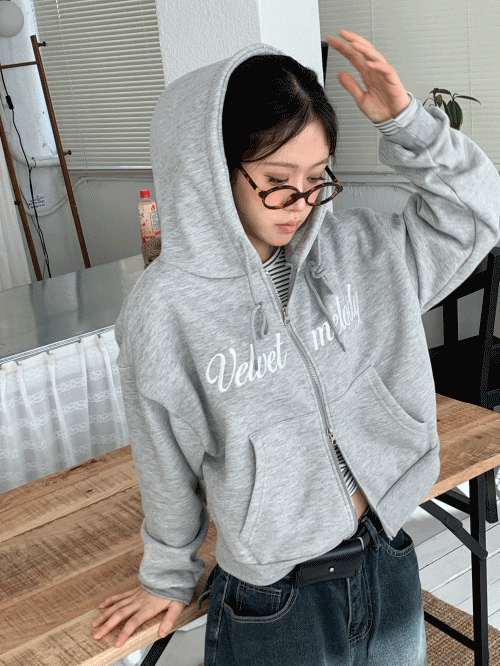 裏起毛ポケットダブルジップルーズ刺繍長袖刺繍ジップパーカー
