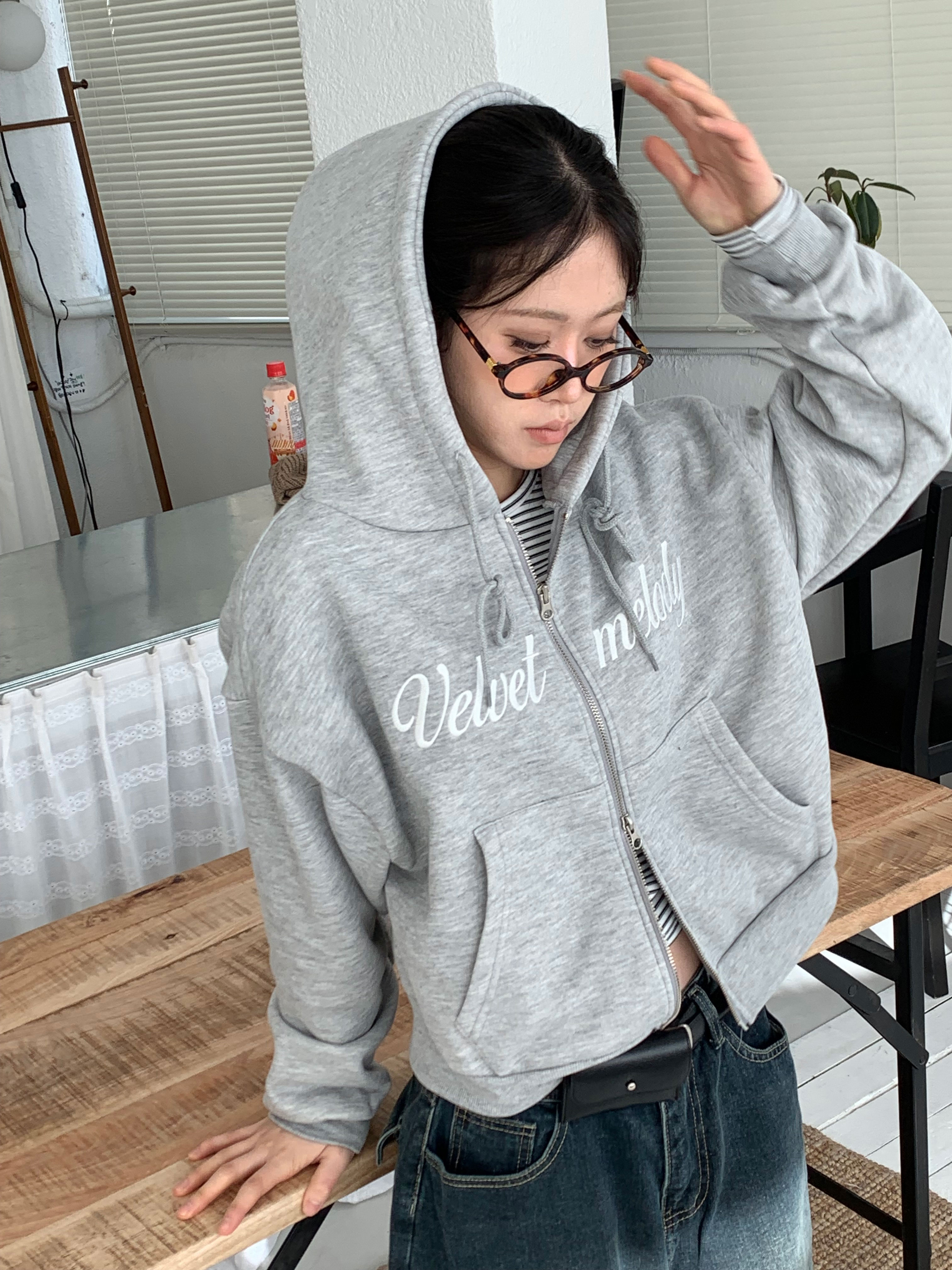裏起毛ポケットダブルジップルーズ刺繍長袖刺繍ジップパーカー