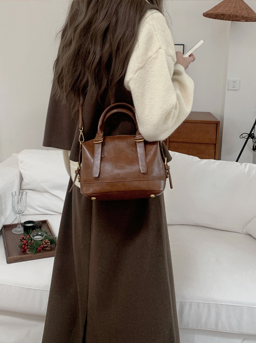 レザー調ジップアップDリングハンドバッグストラップセット(バックルあり) | 詳細画像5