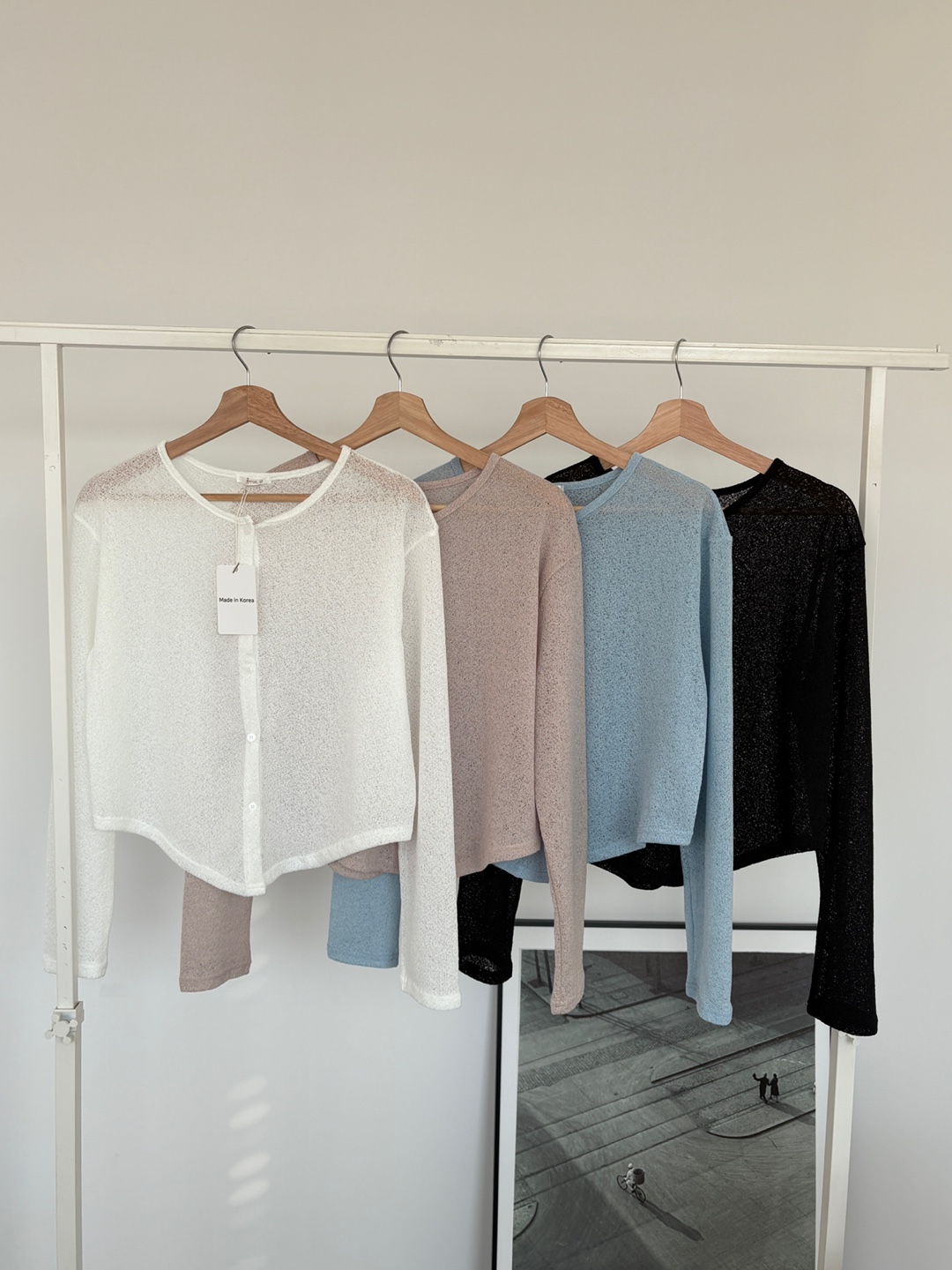 シースルーボタンラウンドネックショートルーズ長袖無地カーディガン | 詳細画像20