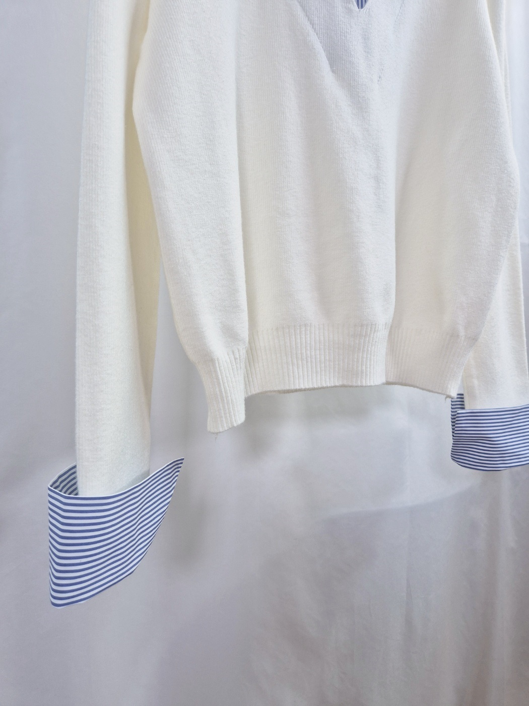 コンビオープンカラーレイヤード風ルーズ長袖ボーダーニット | 詳細画像10